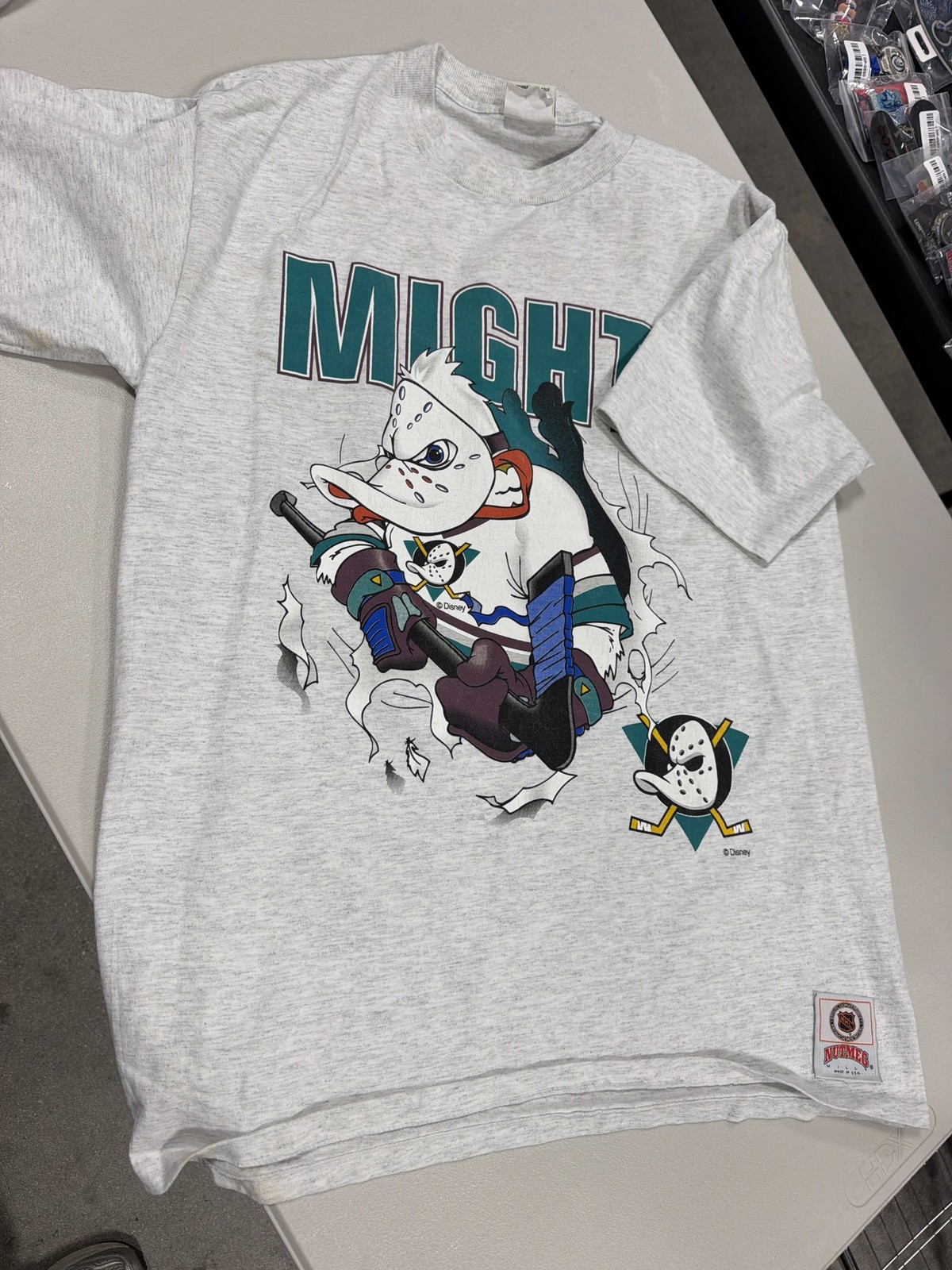 Vintage Mighty Ducks of Anaheim Wild Wing T-Shirt Nutmeg Mills Made USA XL