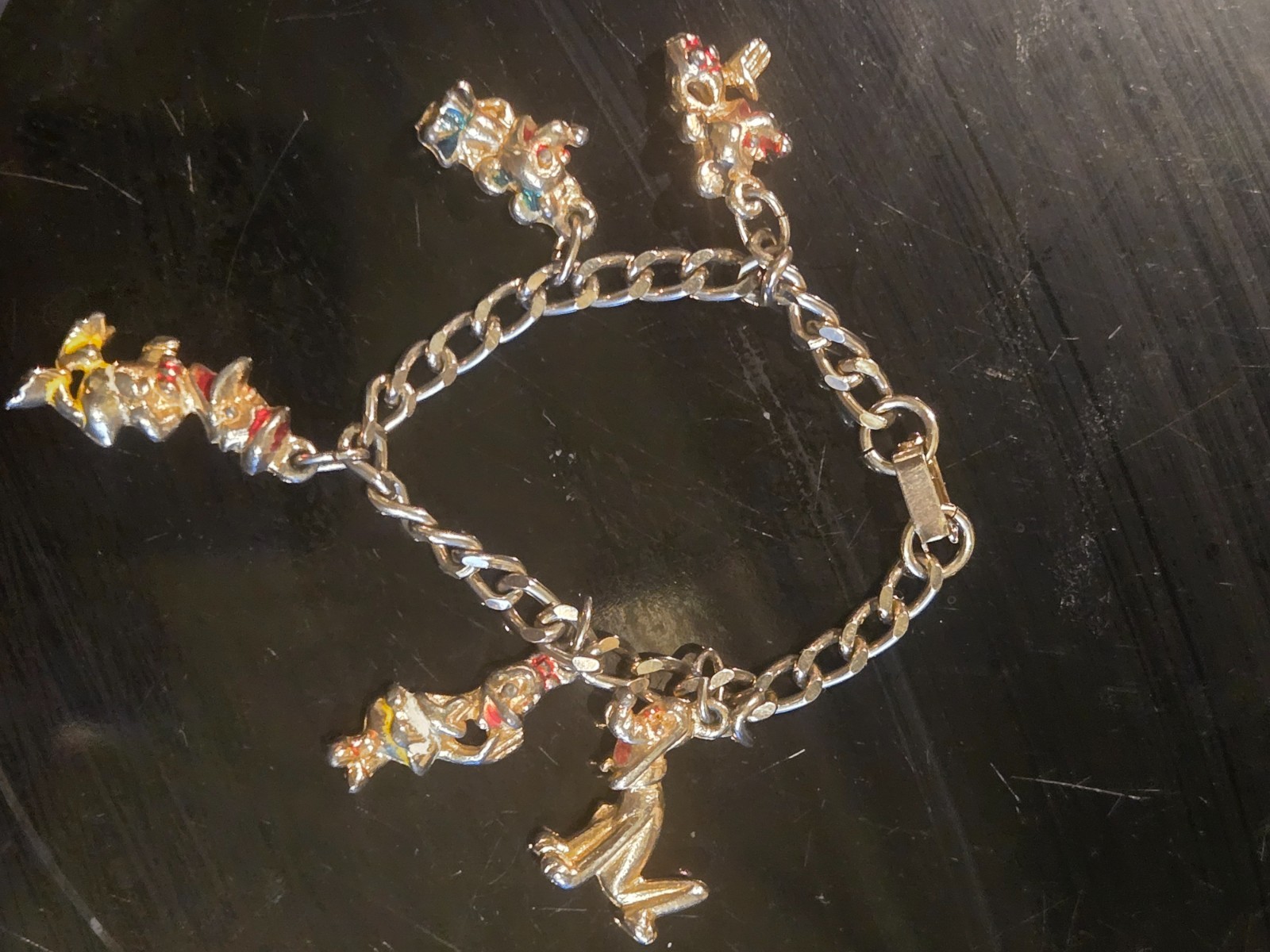 Disney Mickey Mouse Charm Bracelet Childrens Gold Tone 6