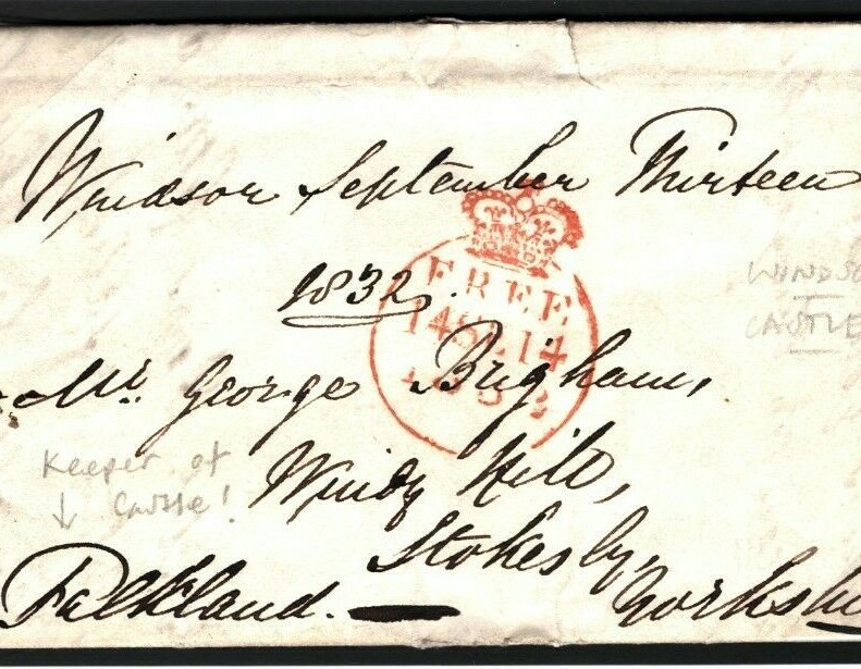 GB ROYALTY Cover FREE Berks *KEEPER of WINDSOR CASTLE*1832 RARE Letter Yorks H83