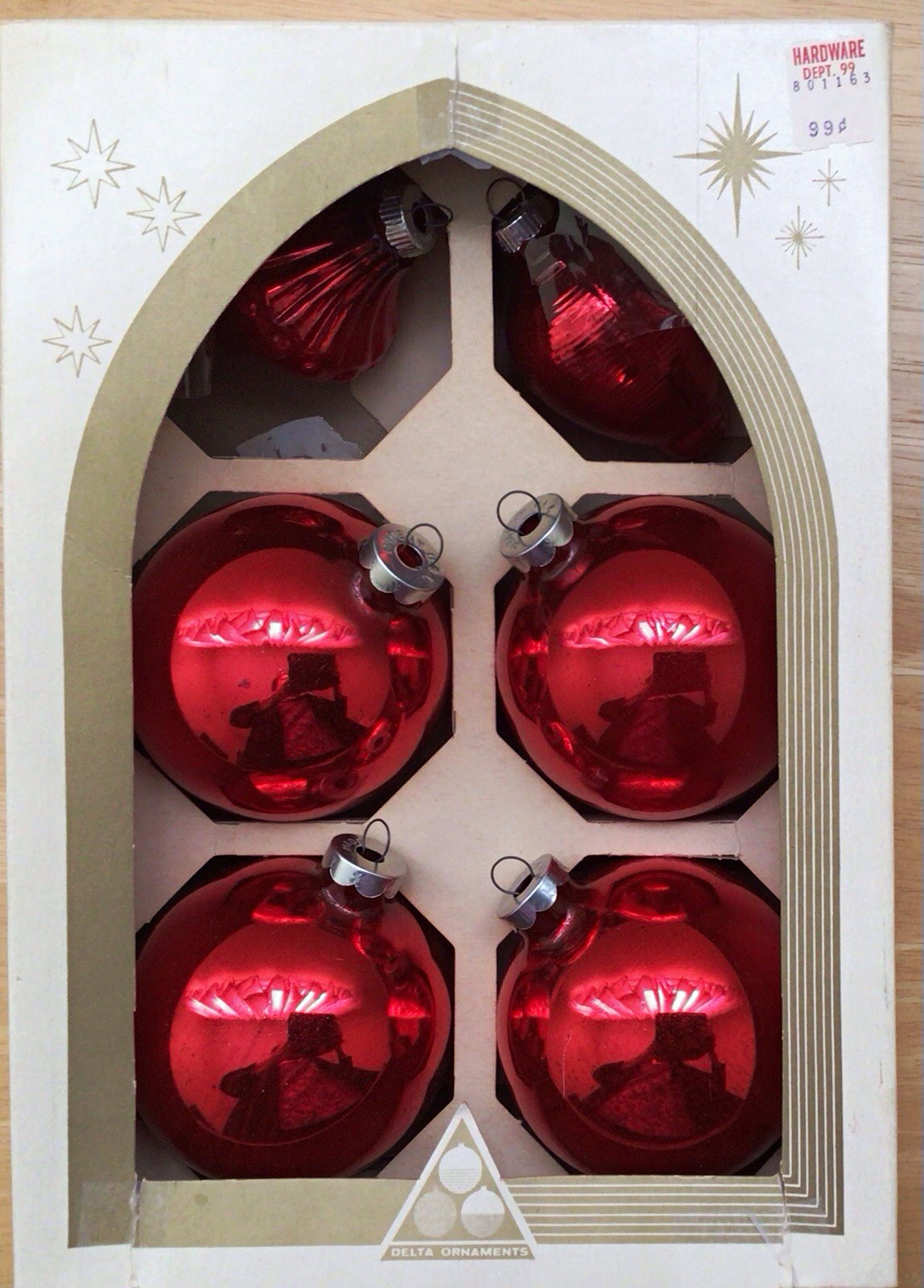 Vintage Shiny Brite and Delta Trim-A-Tree Red Ornaments