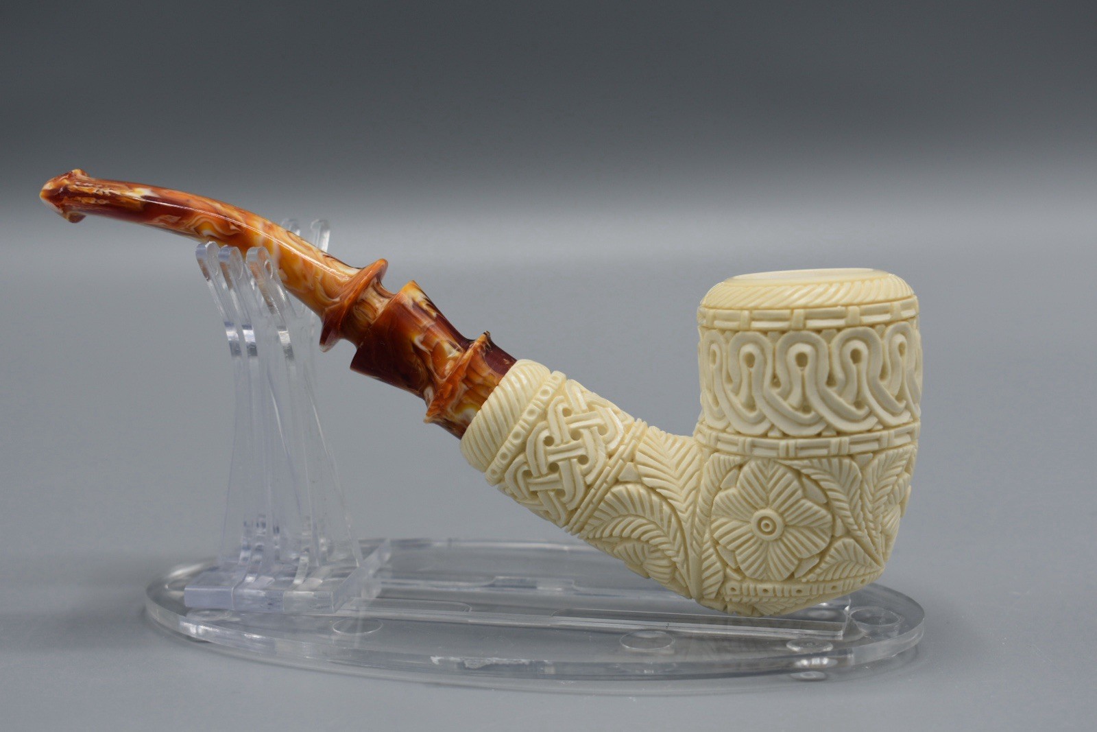 Ornate Cherrywood Pipe BLOCK MEERSCHAUM-NEW-HAND CARVED Fitted Case #295 Ornate Cherrywood Pipe BLOCK MEERSCHAUM-NEW-HAND CARVED Fitted Case #295