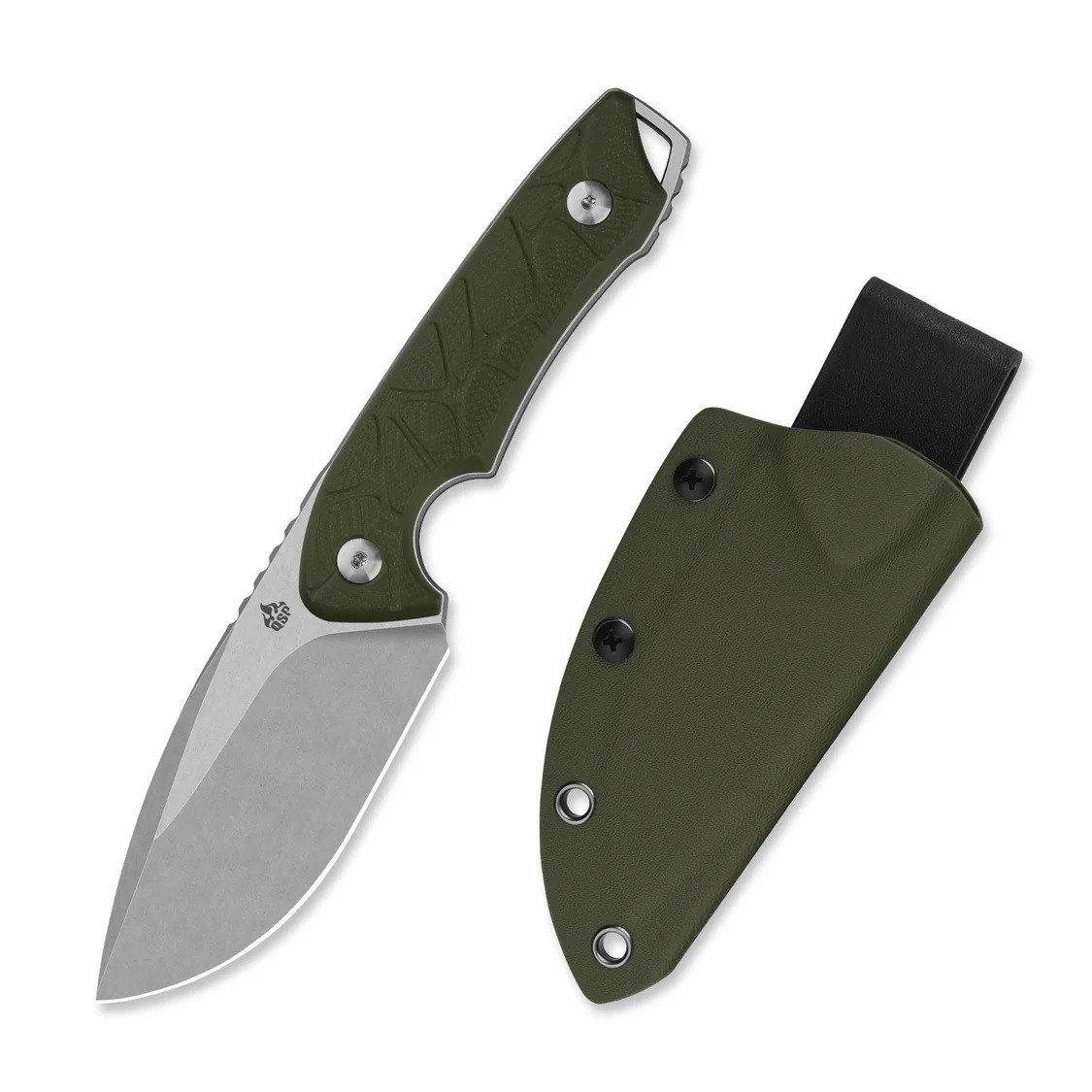QSP Tiny TOT Fixed Blade Knife 3.5 in Green G-10 10Cr15MoV Drop Point Stonewash