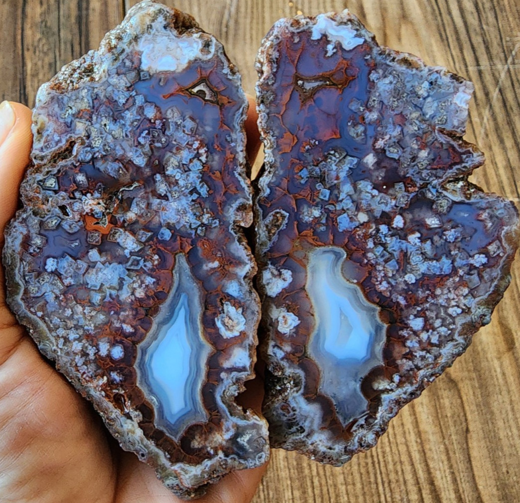 14.2 oz (402 gr) Red & Blue Agate, Par de ágatas, Agata Pāris, Agat Par, アゲートのペア