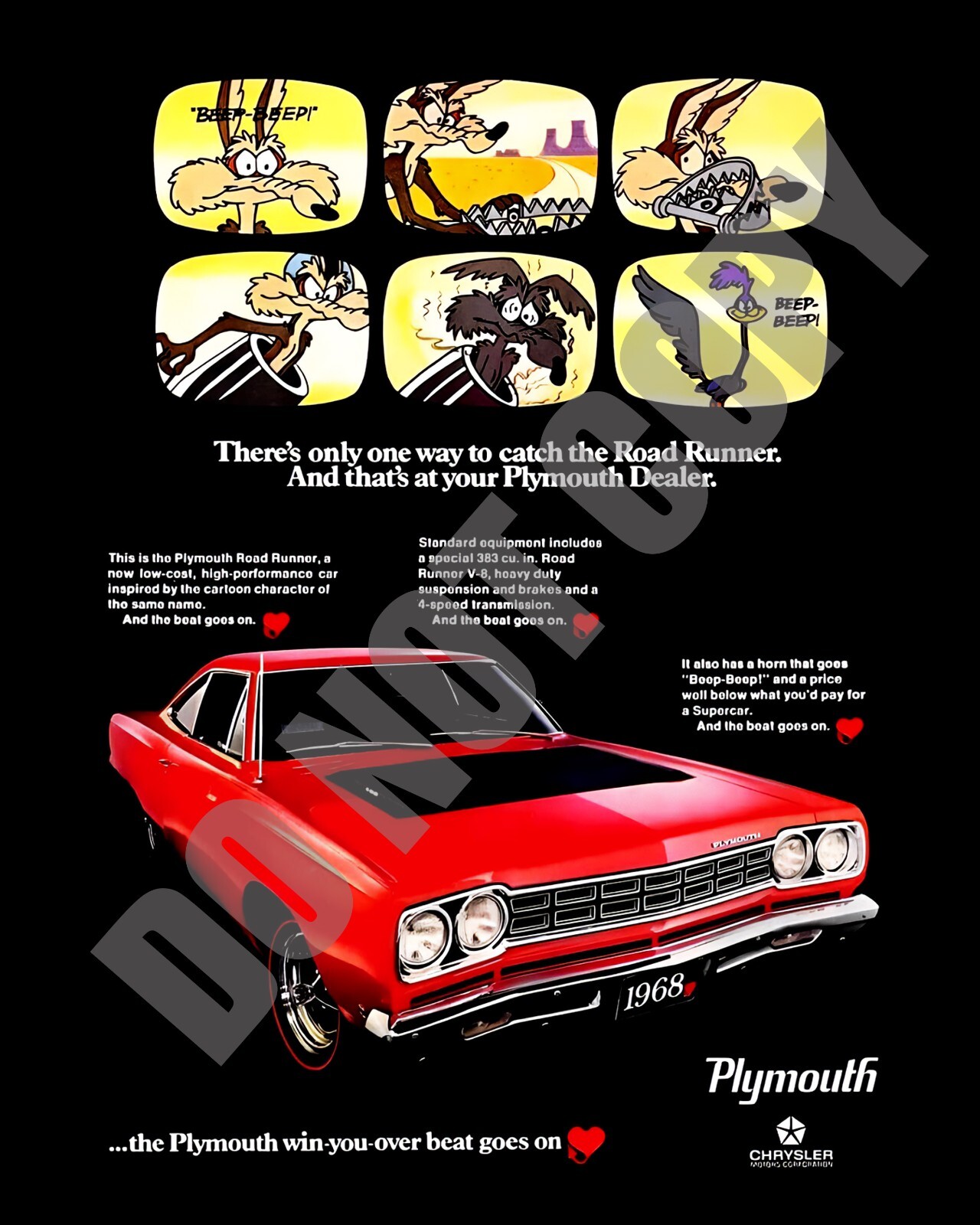 1968 Plymouth Road Runner Car Auto Magazine Brochure Promo Ad 8x10 Photo