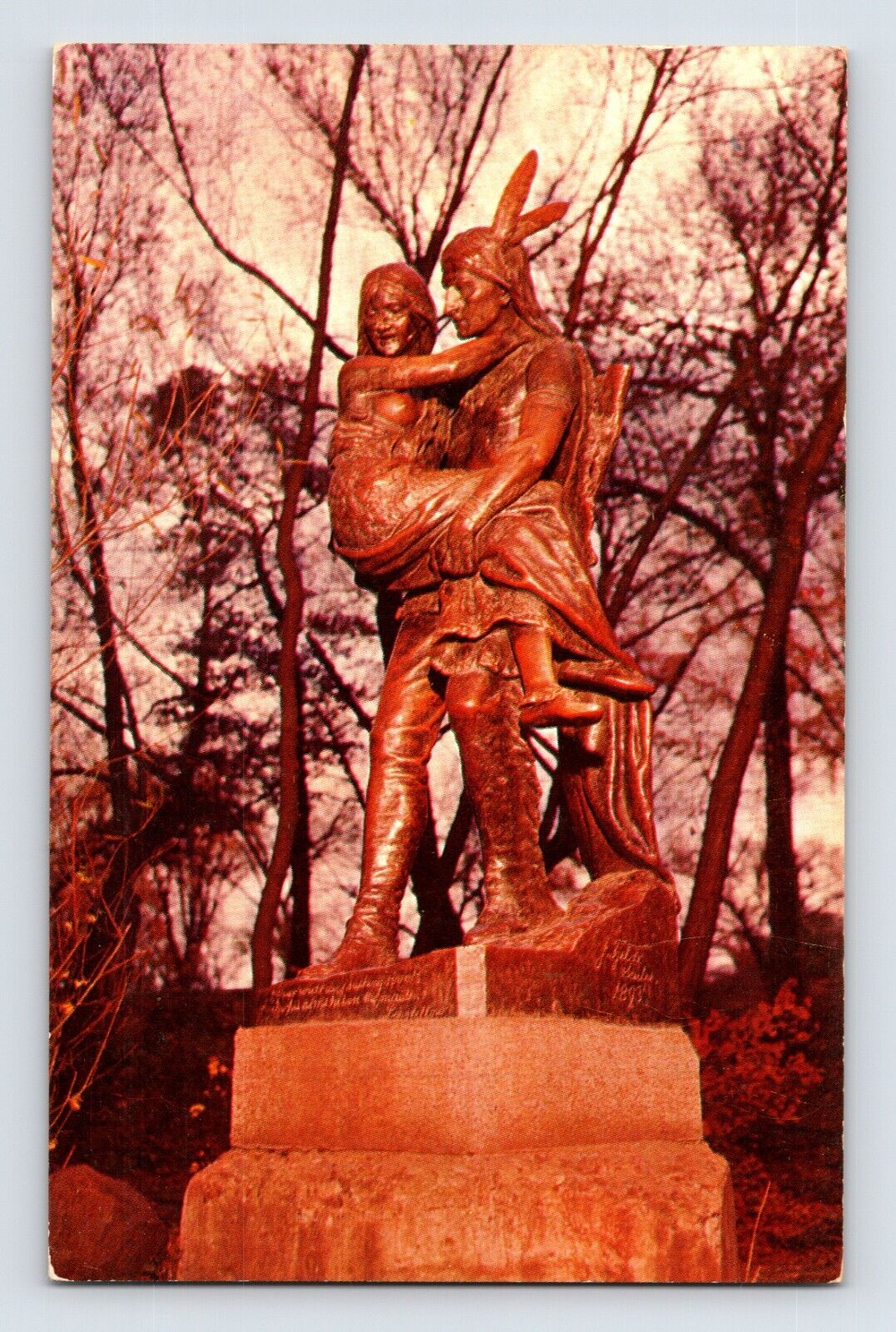 Postcard Minnesota Minneapolis MN Minnehaha Hiawatha Statue 1958 Posted Chrome