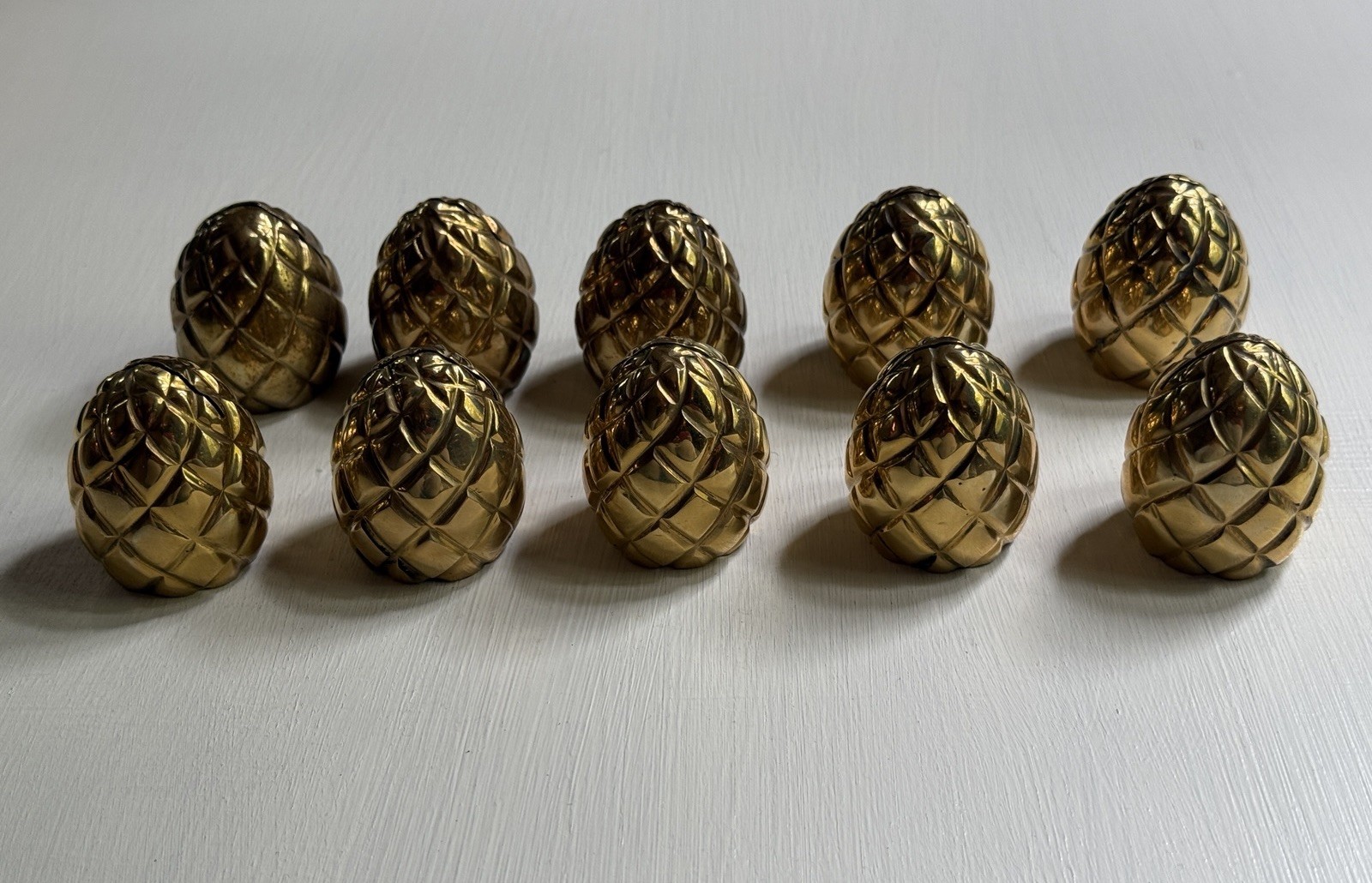 VTG VILLEROY & BOCH SET OF 10 | SOLID BRASS PINEAPPLE NAME PLACE CARD HOLDERS 2”