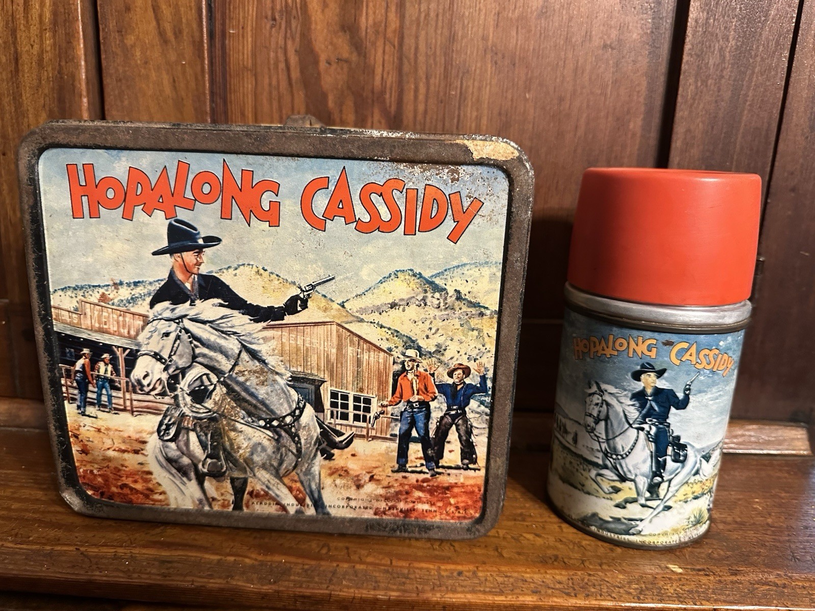 RARE  1954 Hopalong Cassidy Lunch Box & Thermos Set by Aladdin Industries, Hoppy