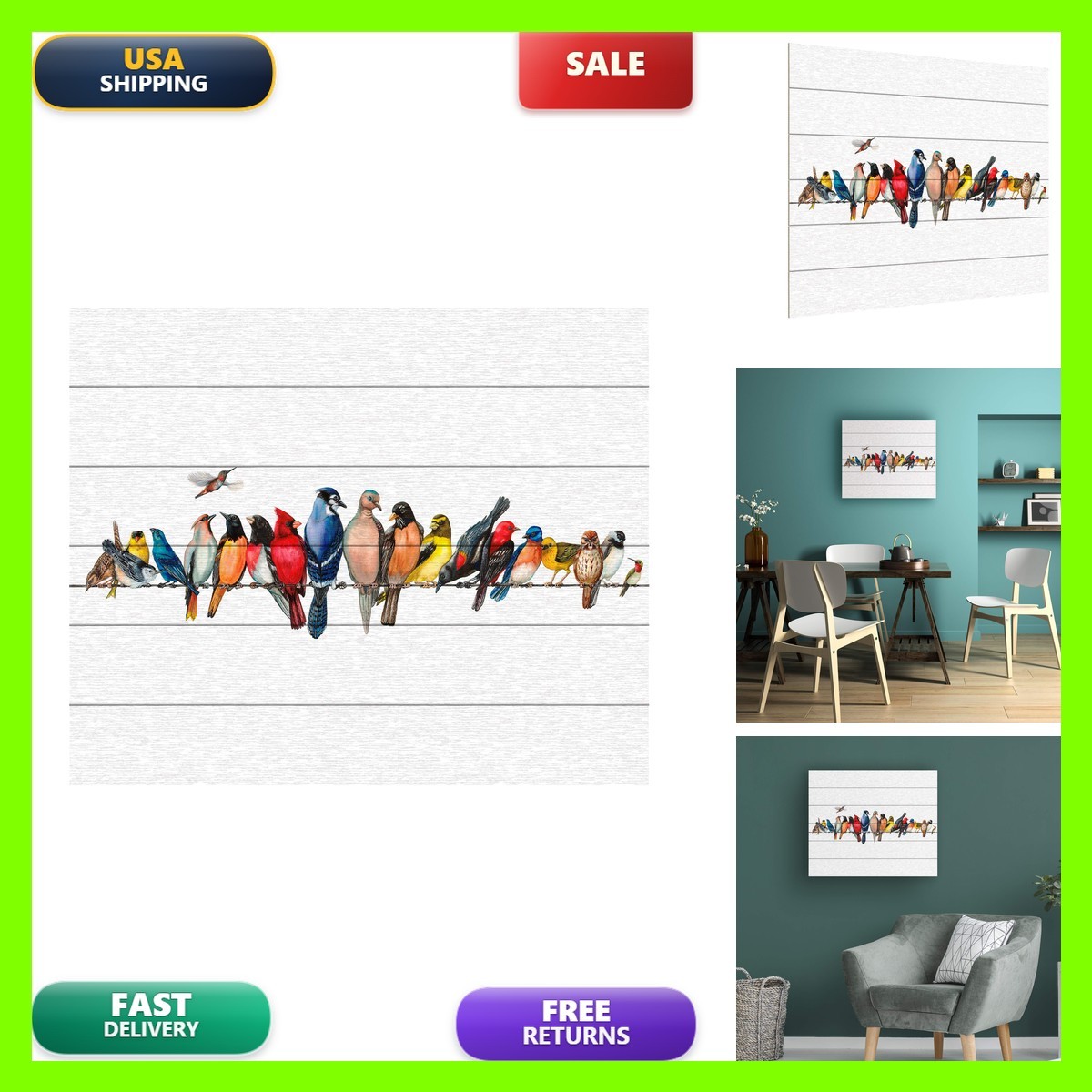 Trademark Fine Art Wood Slat Art 'Large Bird Menagerie II' WAG02571-WS1822W