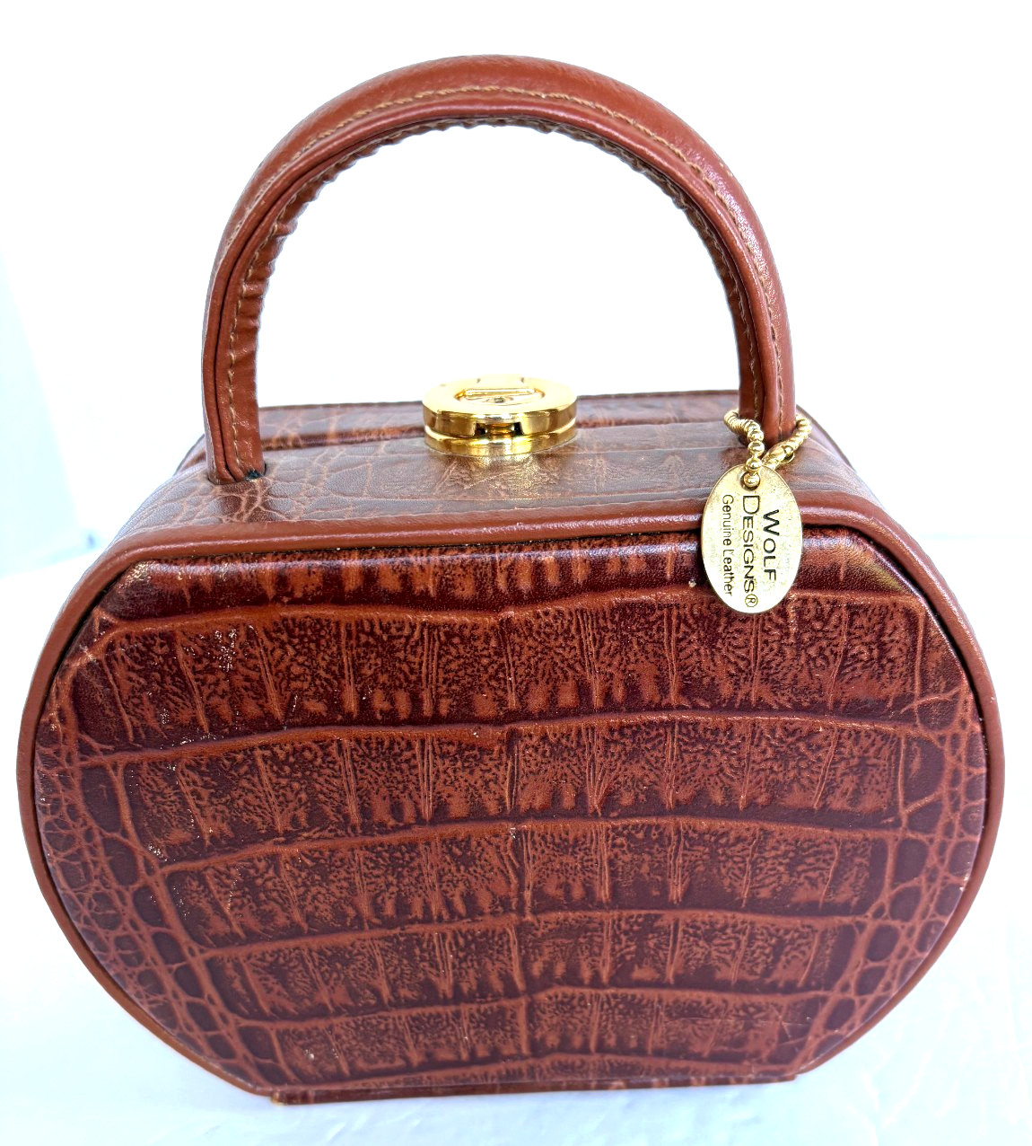 Vtg 1997 Wolf Designs Croc Embossed Leather Vanity Jewelry Train Case Mirror Key Vtg 1997 Wolf Designs Croc Embossed Leather Vanity Jewelry Train Case Mirror Key
