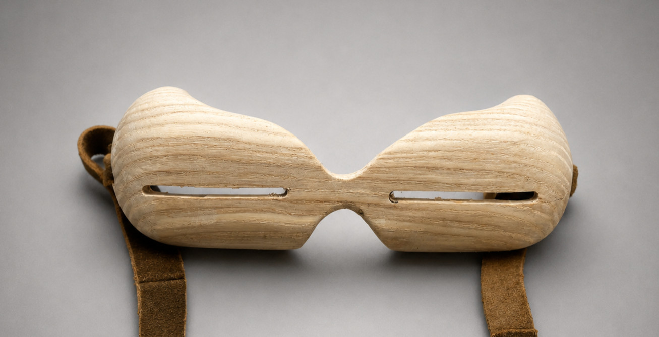 Inuit Wooden Snow Goggles, Eskimo Art, Rustic Carved Reproduction with straps