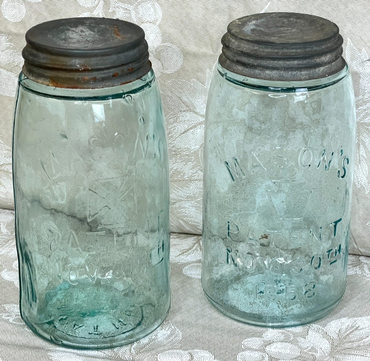 Mason\'s Patent Jars. 1858 Keystone, Cross Keystone Pat\'d March 37 & Nov 26