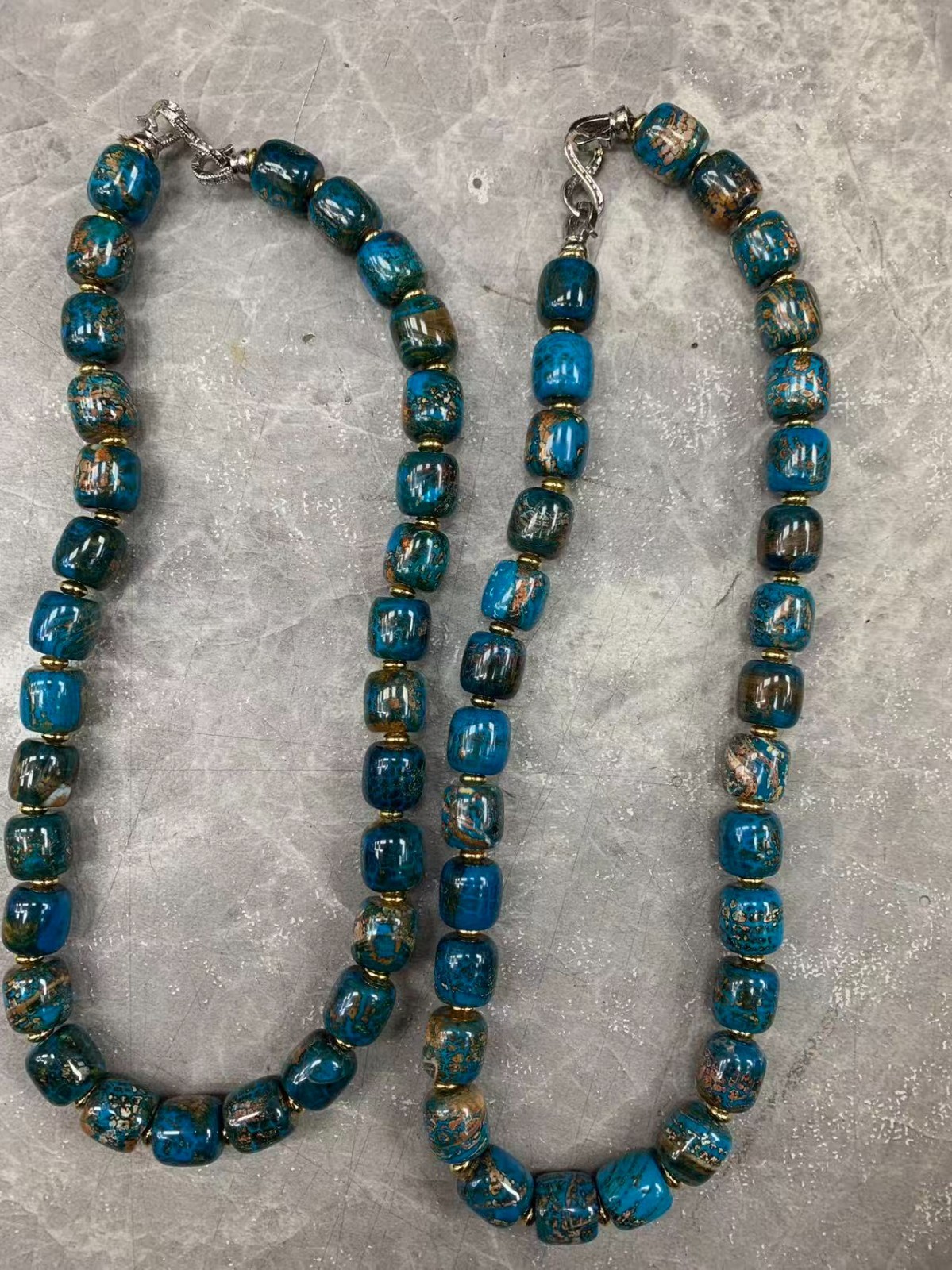 2Pcs Excellent Tibetan Blue Natural Agate Dzi Beads Short Necklaces