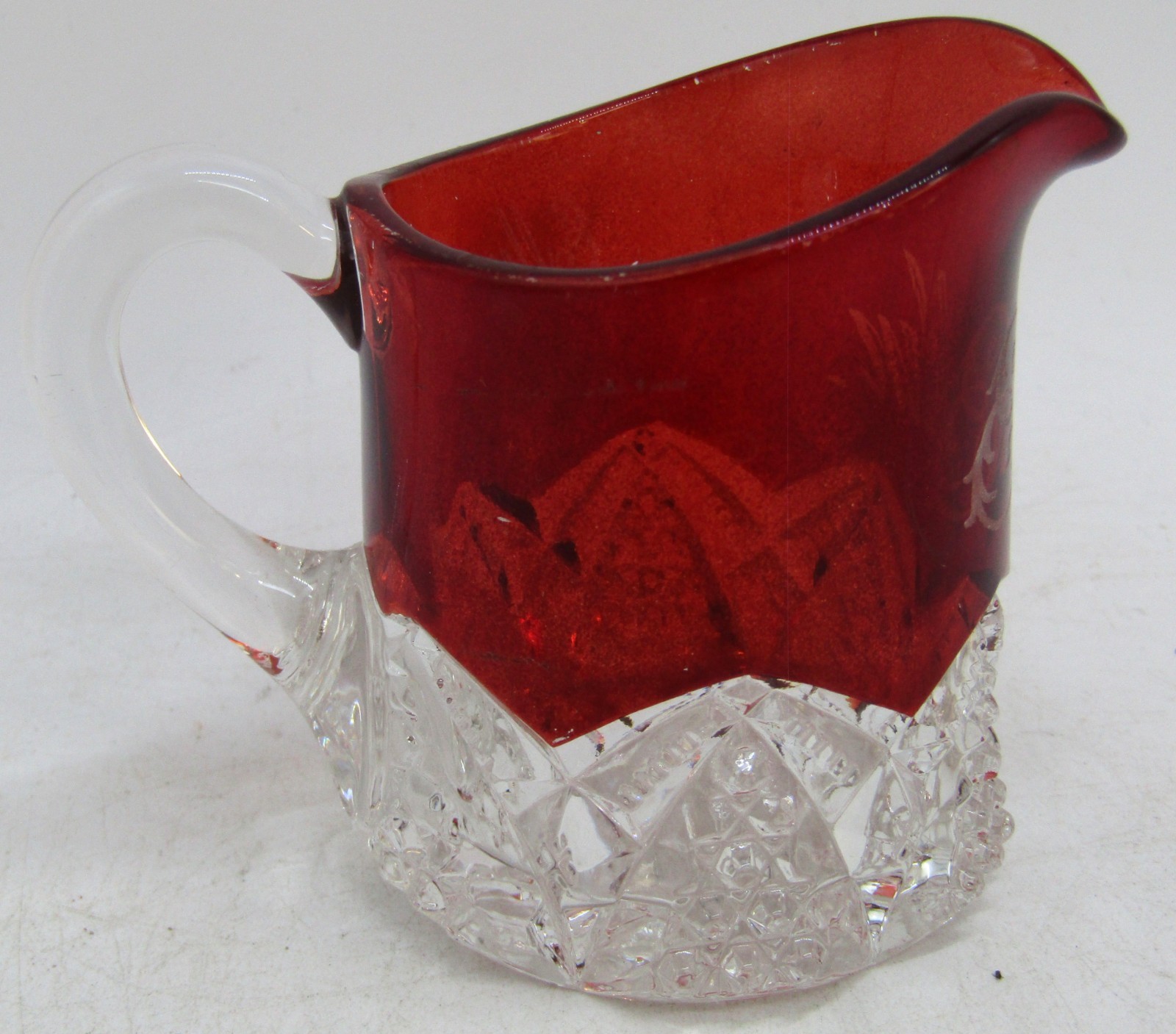 Antique Flashed Ruby Souvenir Glass Etched \