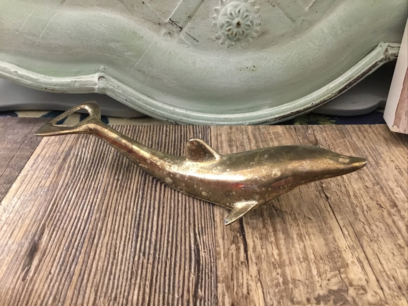 Vintage Metal Dolphin Tail Bottle Opener/Twist And Pop Top Barwear Tarnished