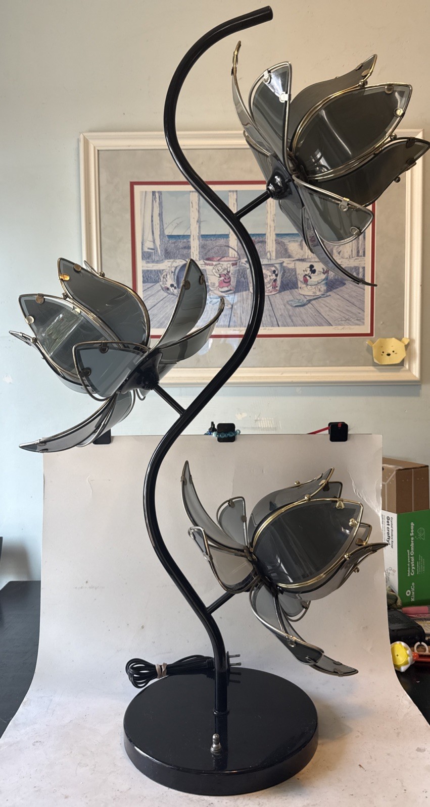 VTG Anthony Cal. Hollywood MCM Regency 1970\'s Lotus Flower Standing Lamp 36” A++