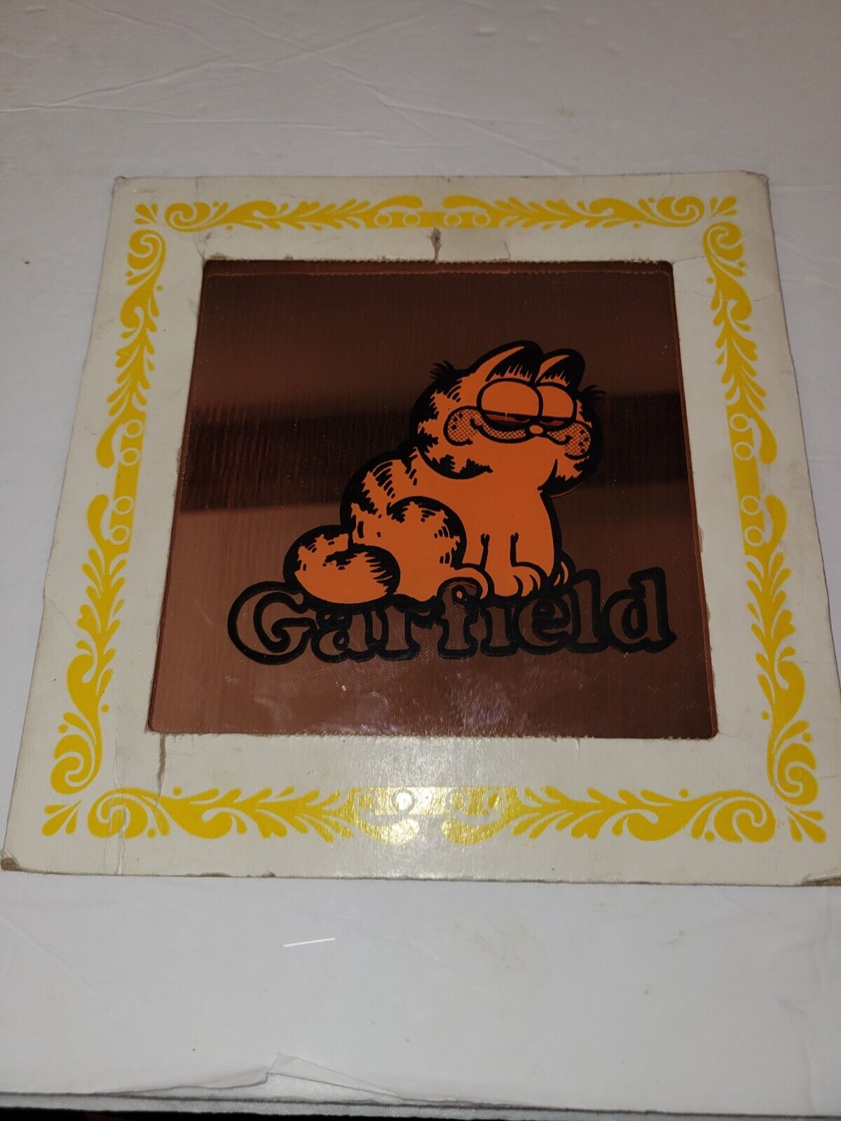 Vintage Garfield the Cat Glass Mirror Picture Carnival Prize 6 X 6 