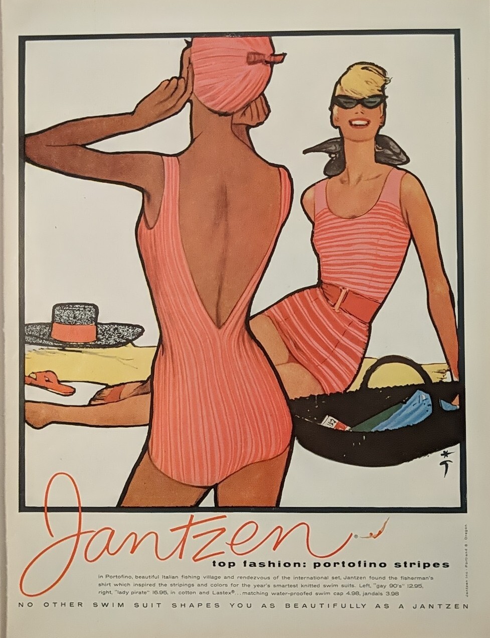 1958 Vintage, Jantzen Sun Clothes Print Ad, Retro Art, Unique Classic Time Piece