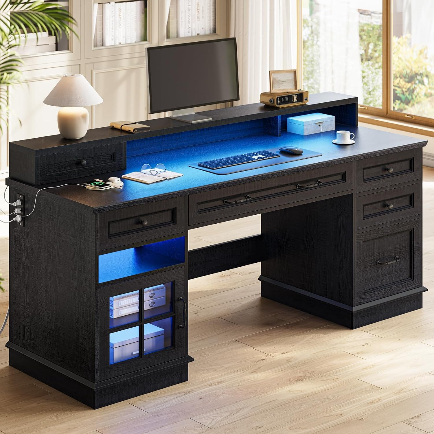 Farmhouse Executive Desk Computer Desk with Drawers,Black Farmhouse Executive Desk Computer Desk with Drawers,Black