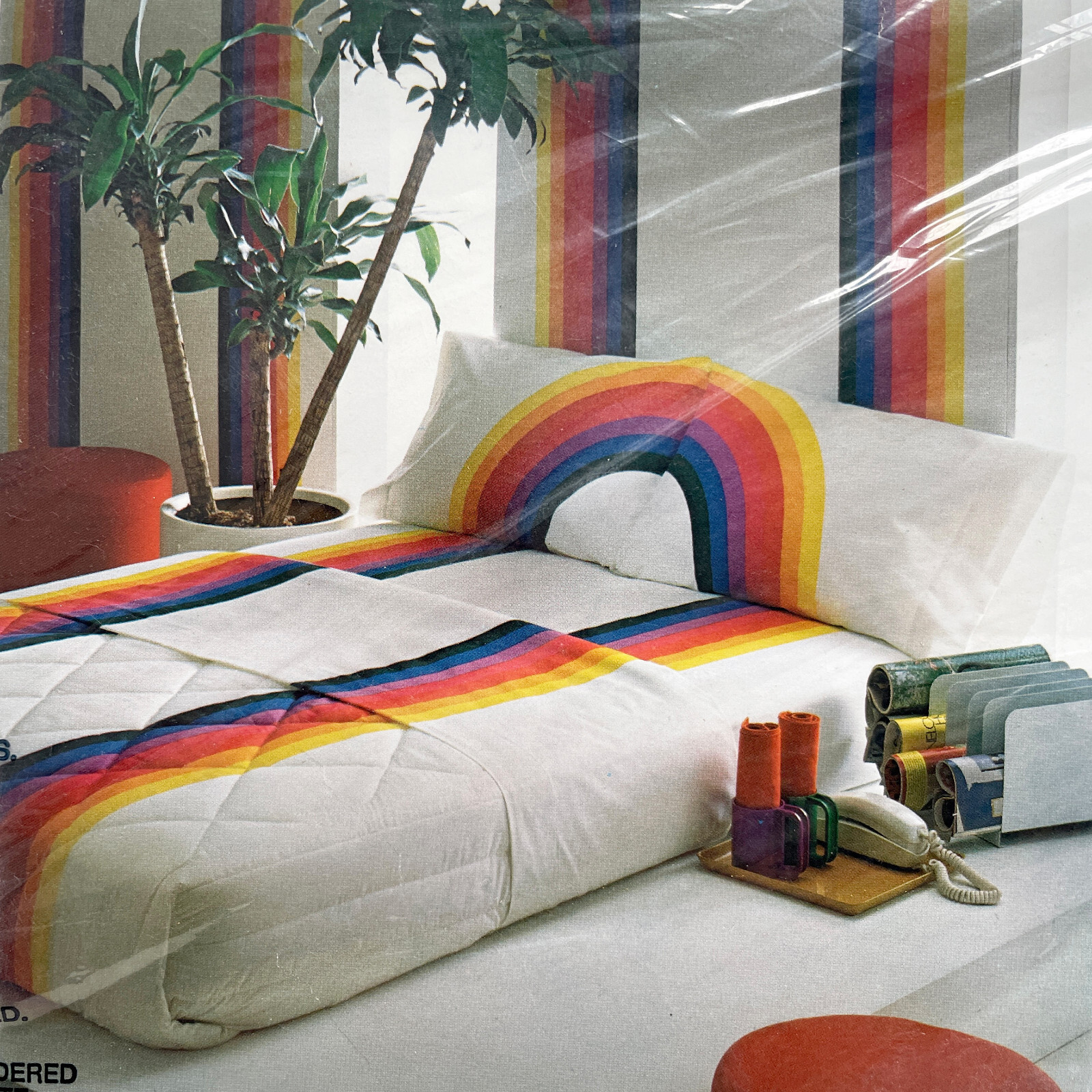 New 1980s Wamsutta Tomorrow's Rainbow Double Flat Sheet • 81x96 Inches