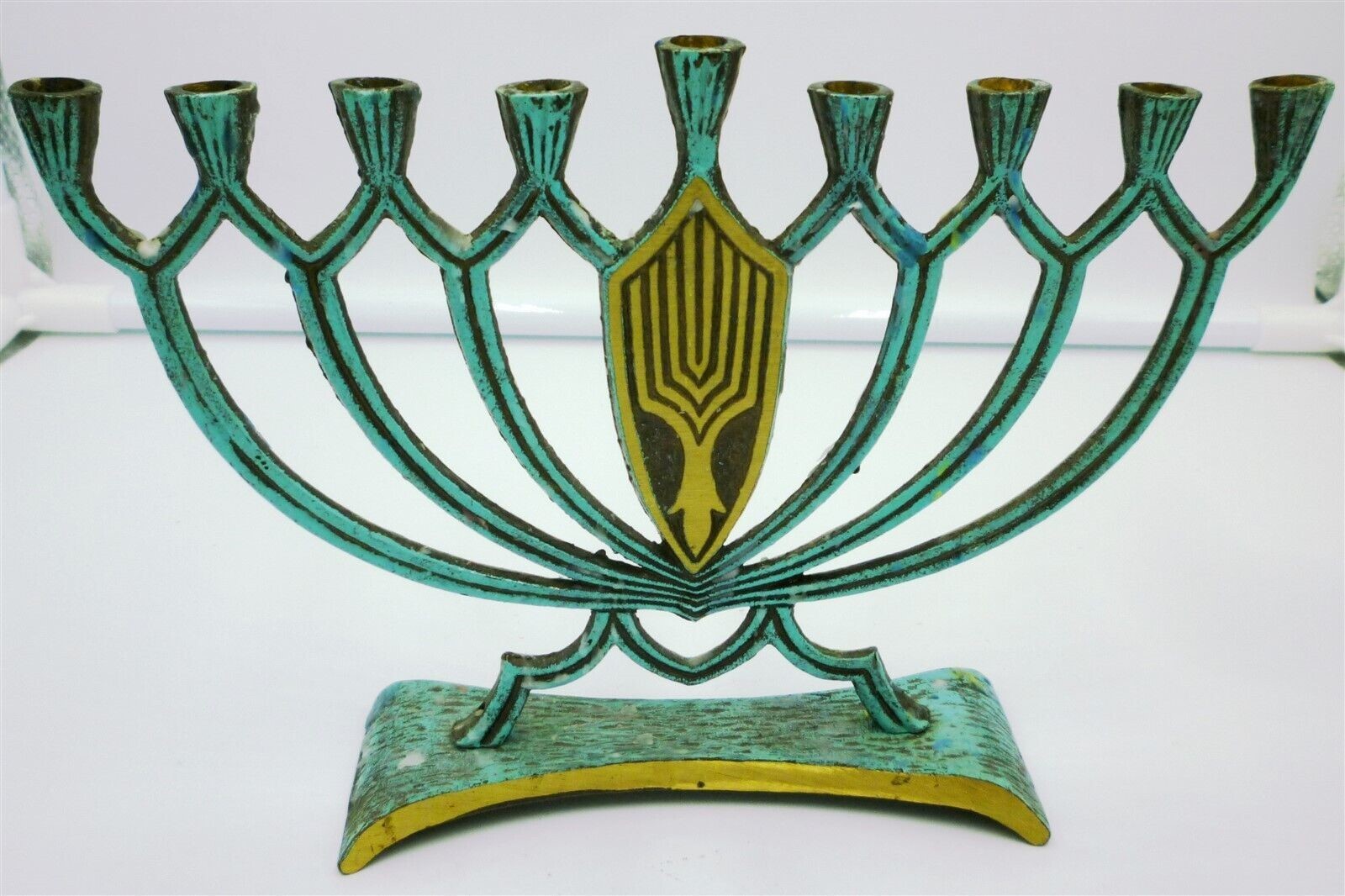 VINTAGE HEN-HOLON BRASS MENORAH ISRAEL HANUKKAH JUDAISM
