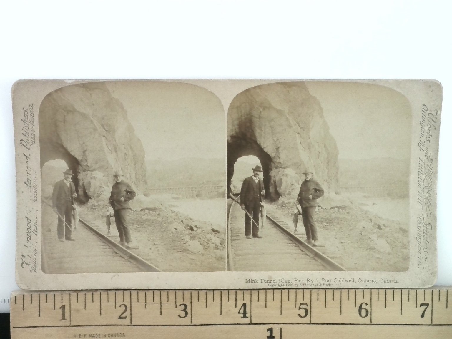 Mink Tunnel Stereoview Underwood & Underwood 1900 Canada Railroad Curved Mount