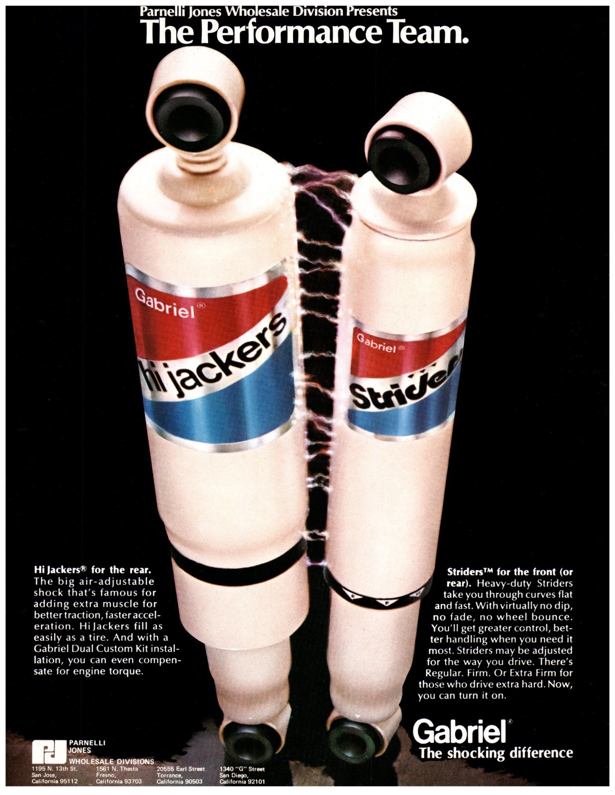 1973 PRINT AD, Gabriel Shocks The Performance Team Hi Jackers & Striders 70\'s Ad