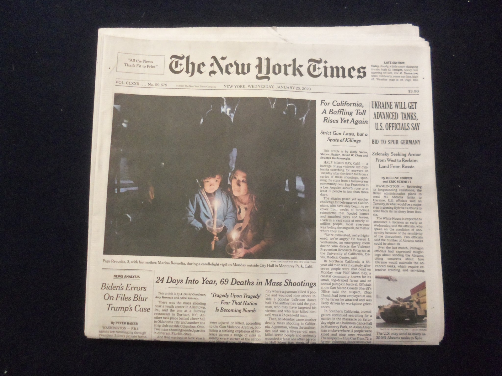 2023 JAN 25 NEW YORK TIMES - UKRAINE WILL GET ADVANCED TANKS, U.S. OFFICIALS SAY