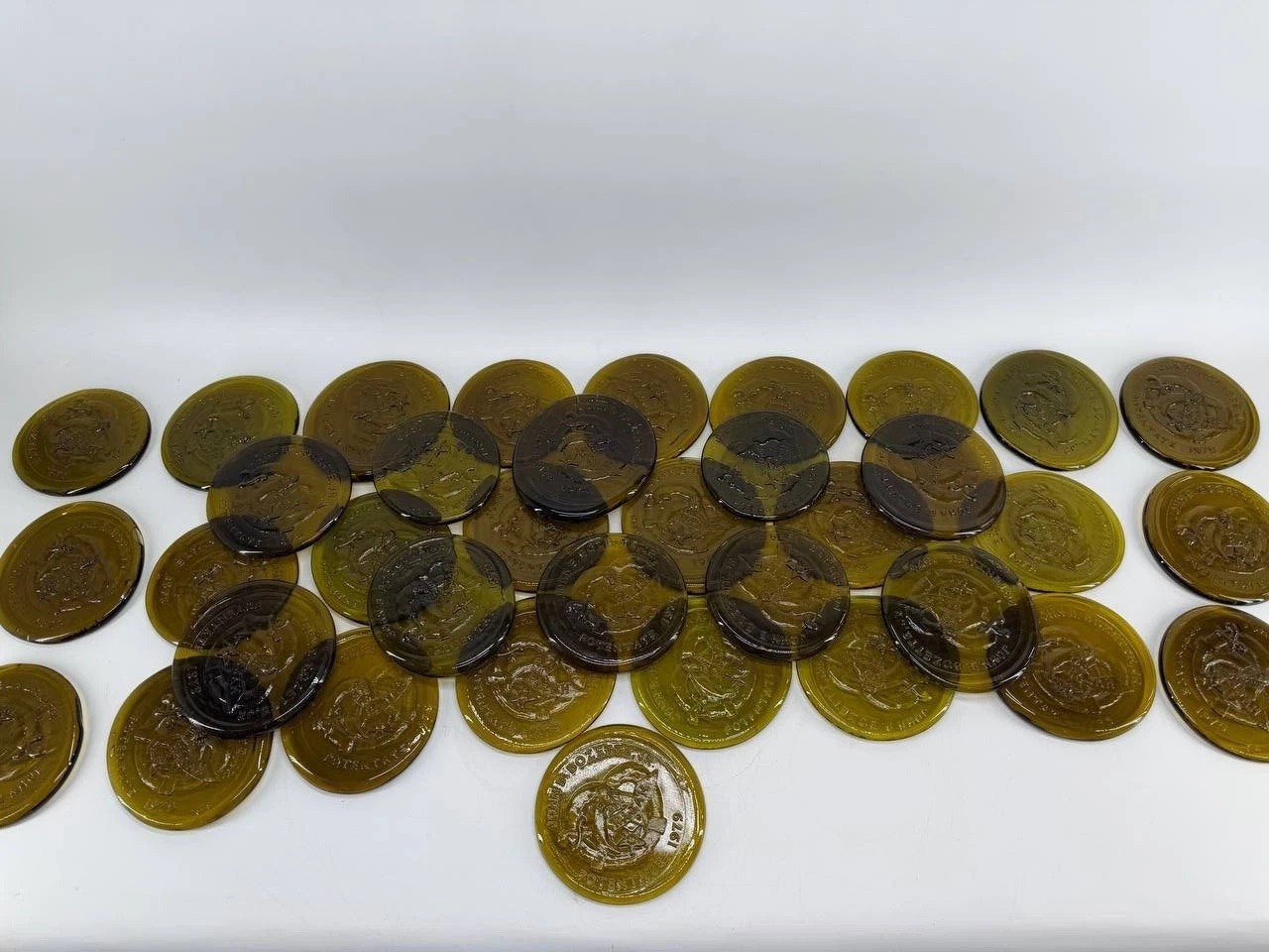 Vintage 1979 Rajah Shriner Masonic Amber Glass Paperweights Lot of 35 16.50 lb