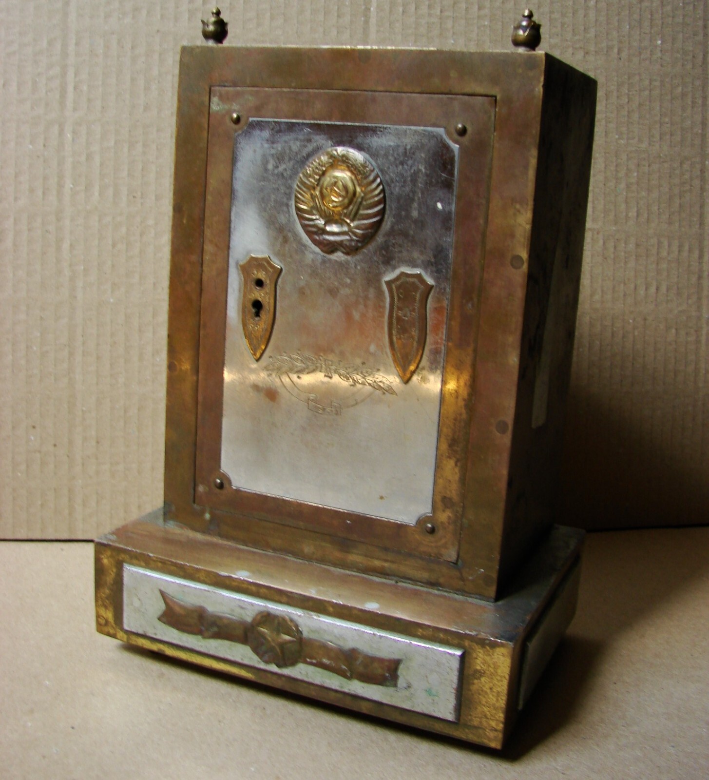 Ukrainian Soviet USSR bronze safe deposit box coat of arms cold war rare
