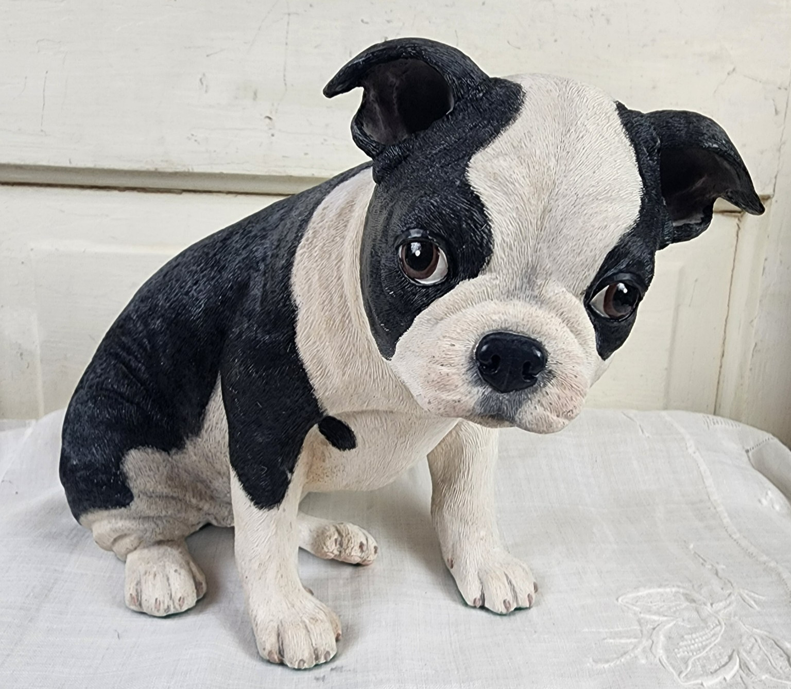 VTG Danbury Mint Li\'l Boston Terrier Pup Dog Black & White Figurine Statue 9\