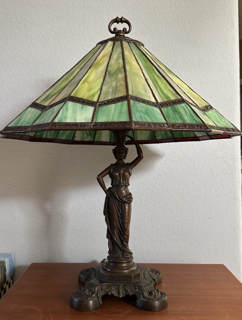 Antique Bronze Grecian Woman Slag Glass Table Lamp Antique Bronze Grecian Woman Slag Glass Table Lamp