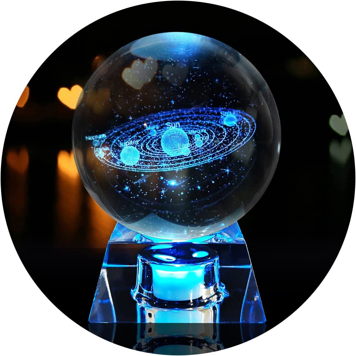 3D Solar System Crystal Ball with LED Base Astronomy Night Light for Home Decor