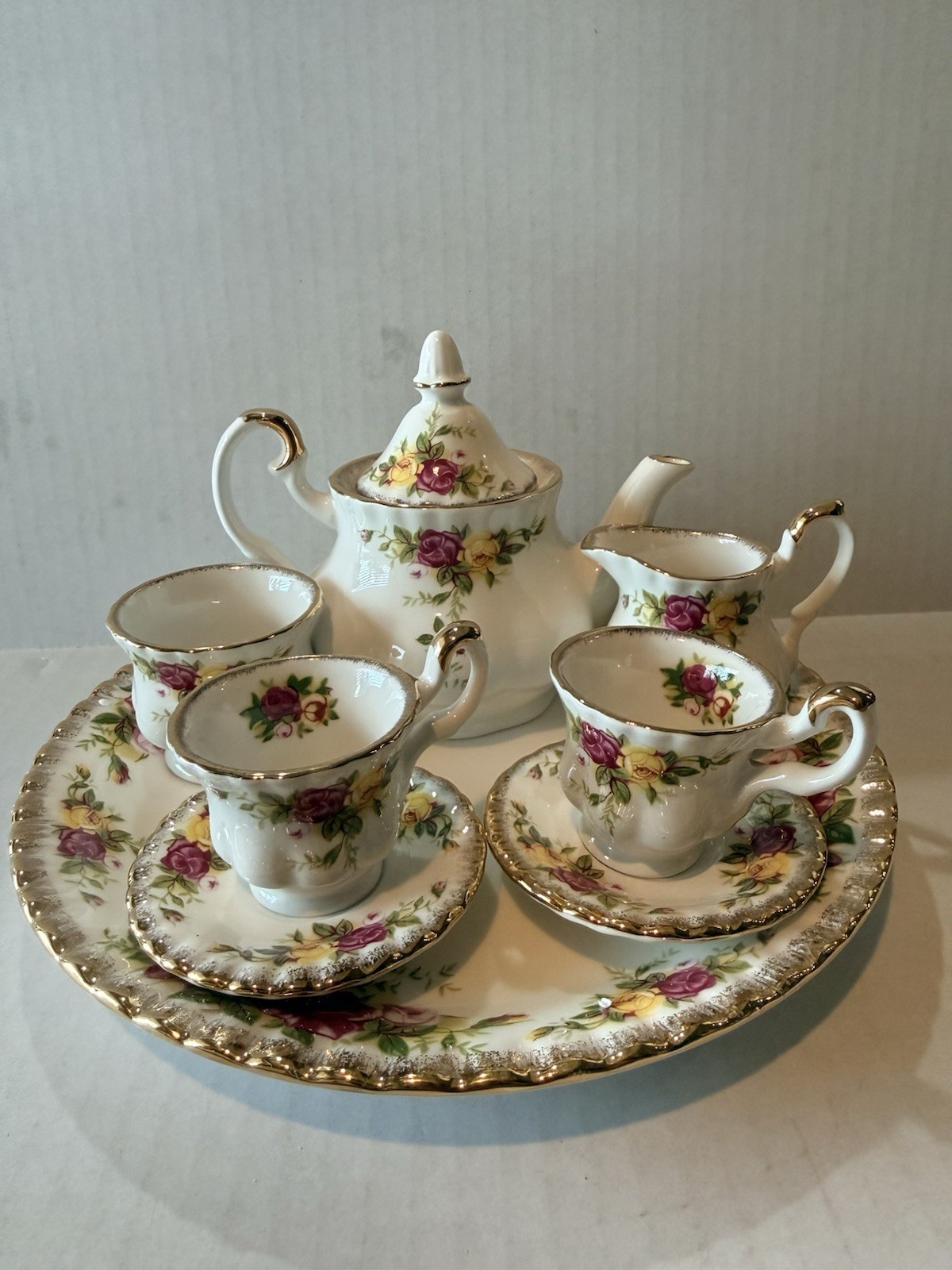 ROYAL ALBERT “Old Country Roses” 9 pc Miniature Tea Set England RARE