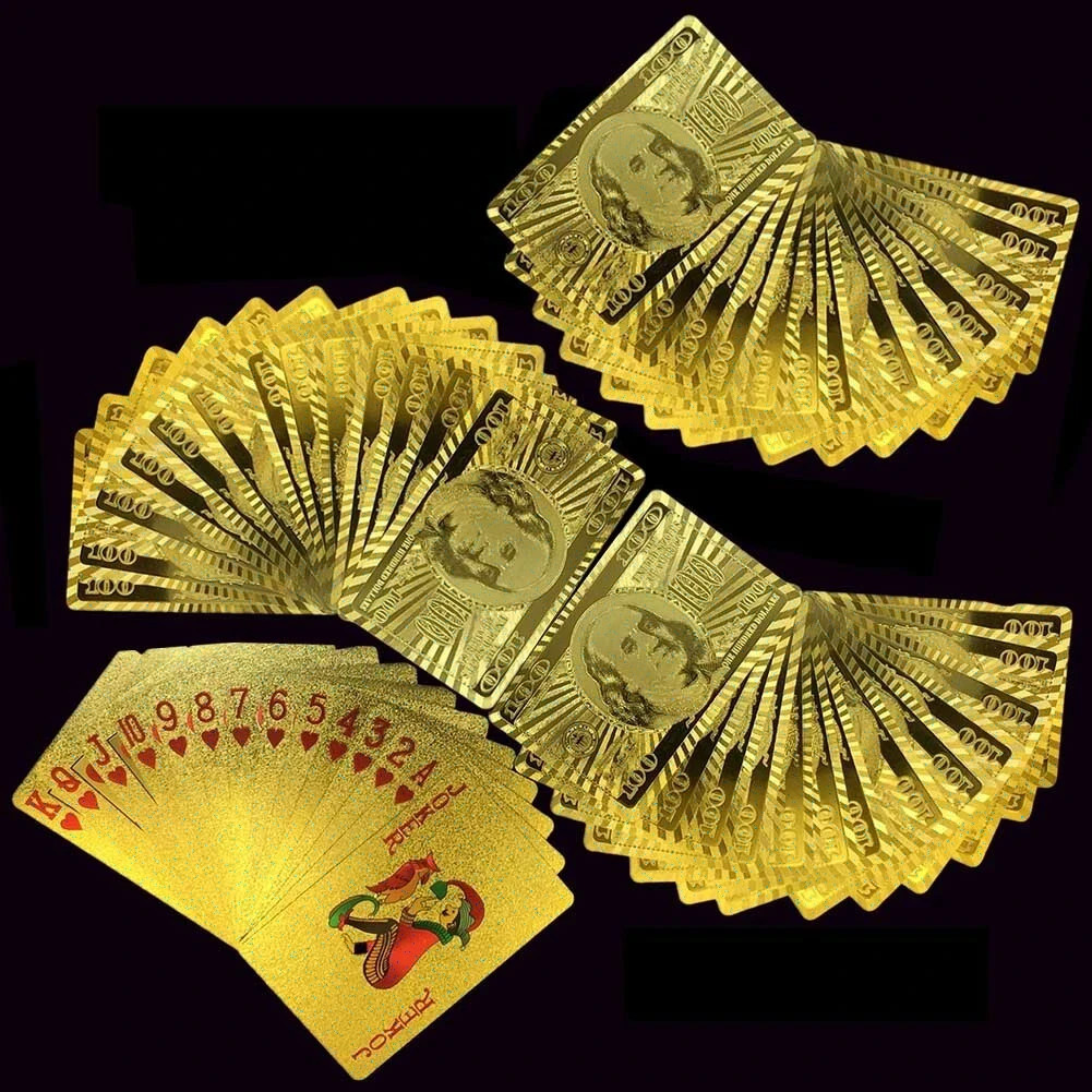 2 Decks Luxury 24K Gold Foil Poker Playing Cards Waterproof Plastic Set Gift