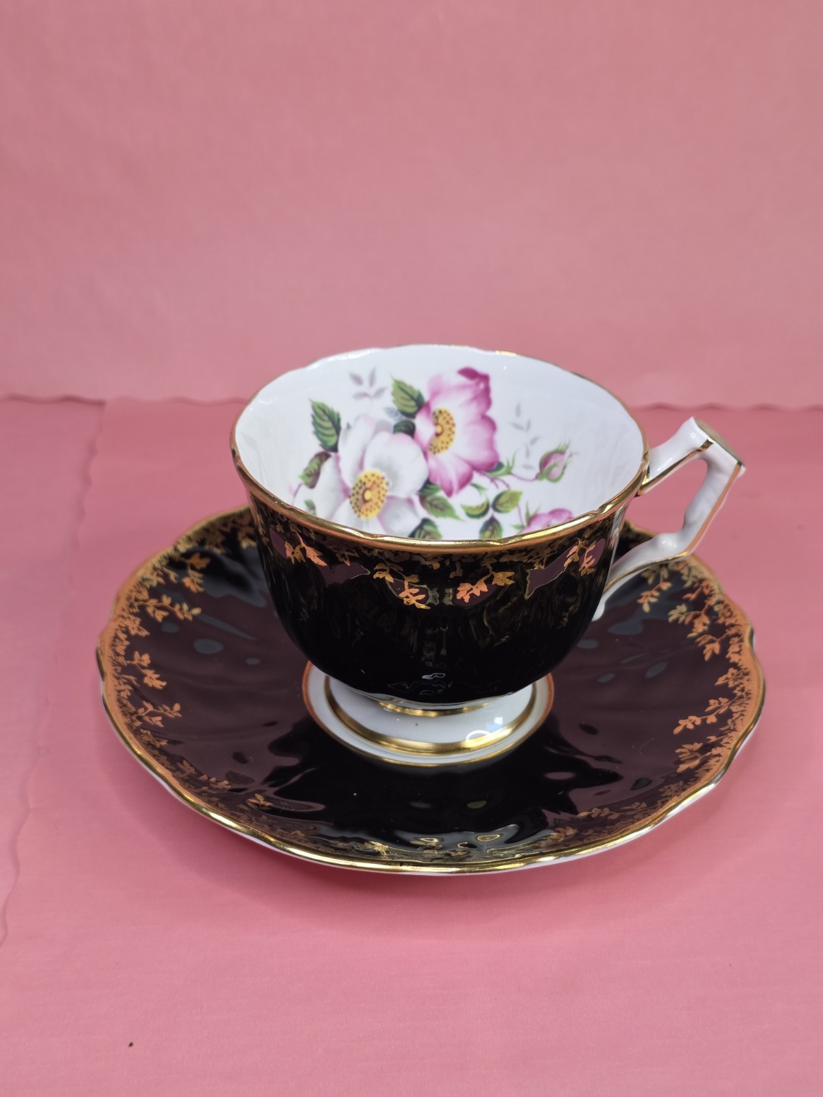 Aynsley Antique Rare Black and Gold Tea Cup & Saucer, Numbered