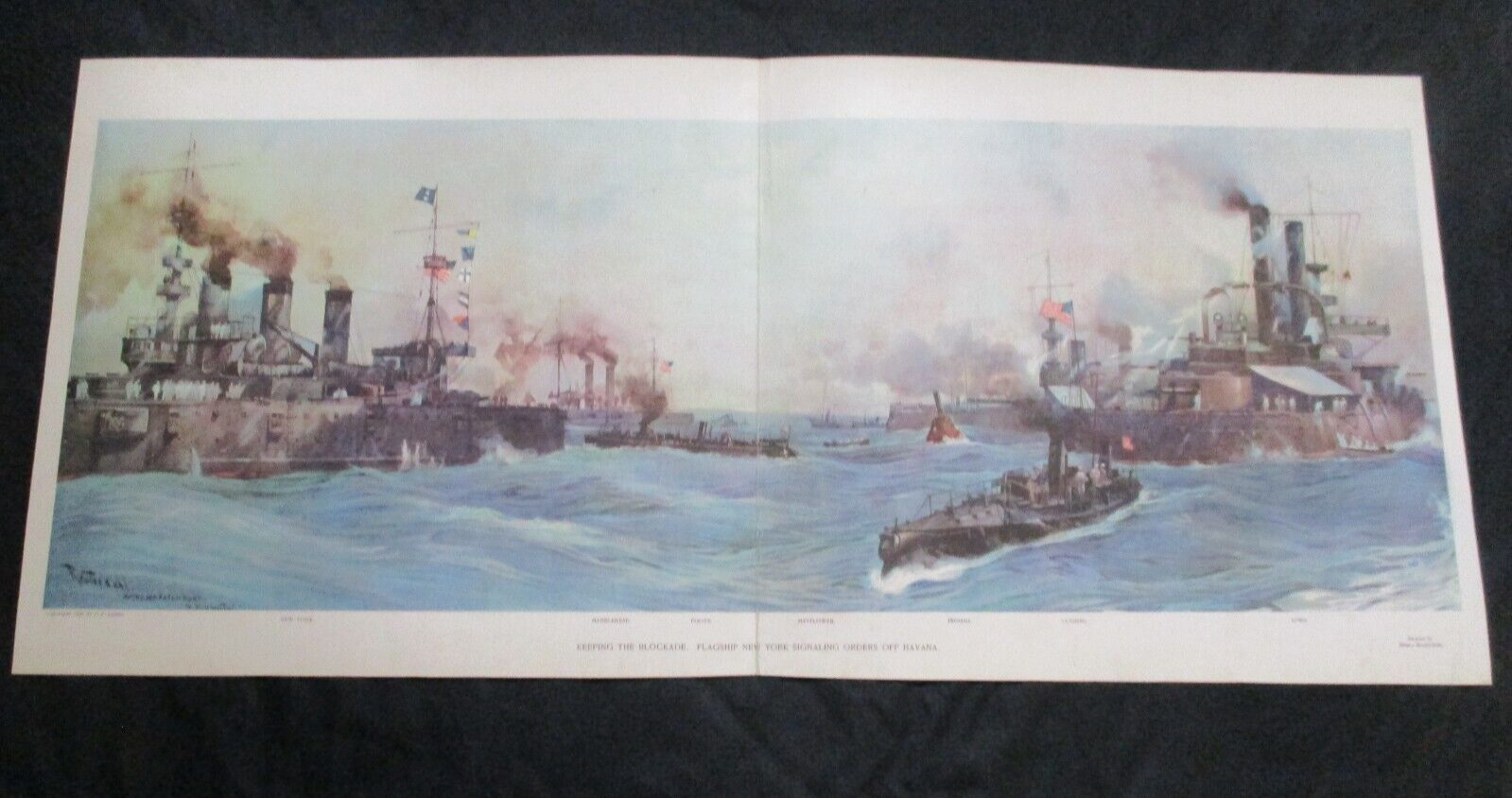1898 Spanish American War Print - Blockade, Havana, USS New York Battleship +