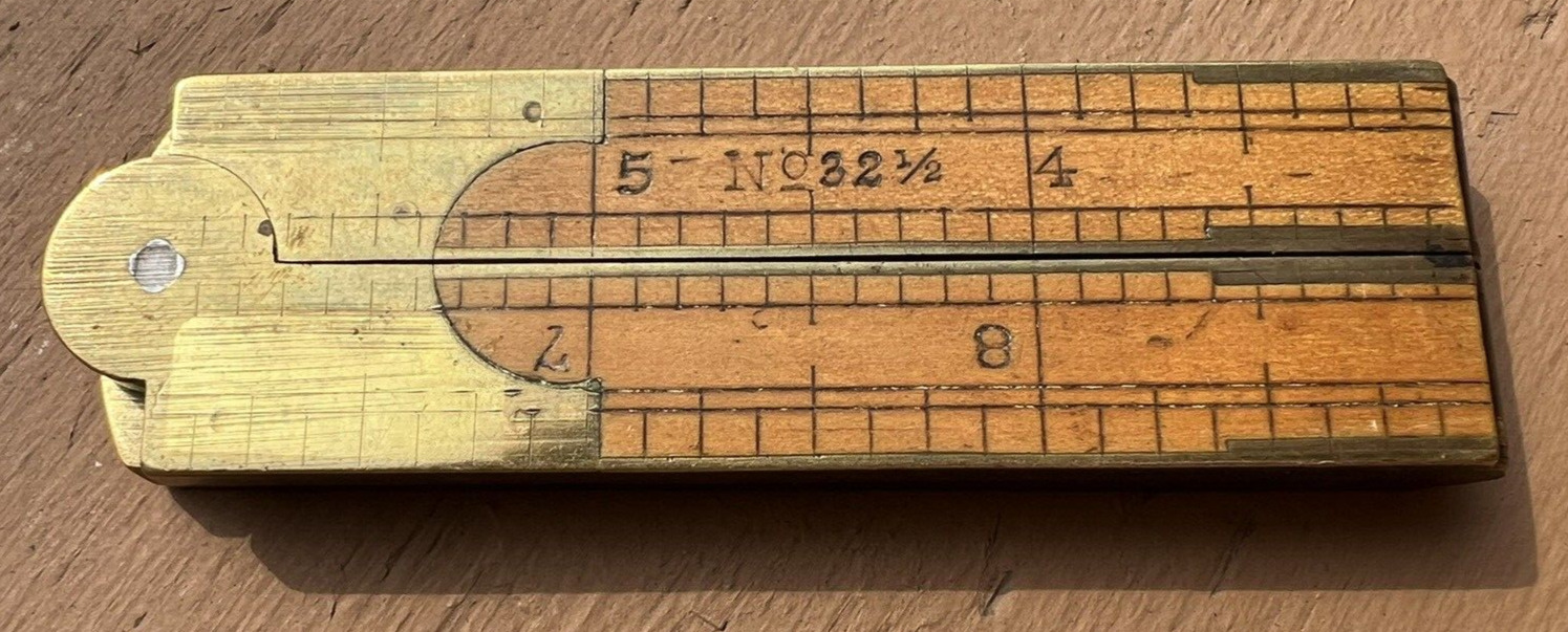 Antique Stanley No. 32 1/2 Wood Brass Folding Carpenters Ruler 12” Caliper USA