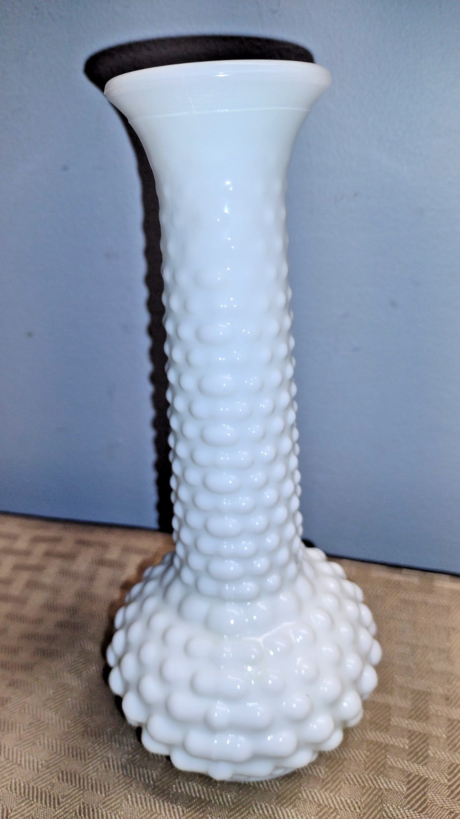 Vintage MCM E.O. Brody Hobnail Milk Glass Bud Vase, 7 1/2