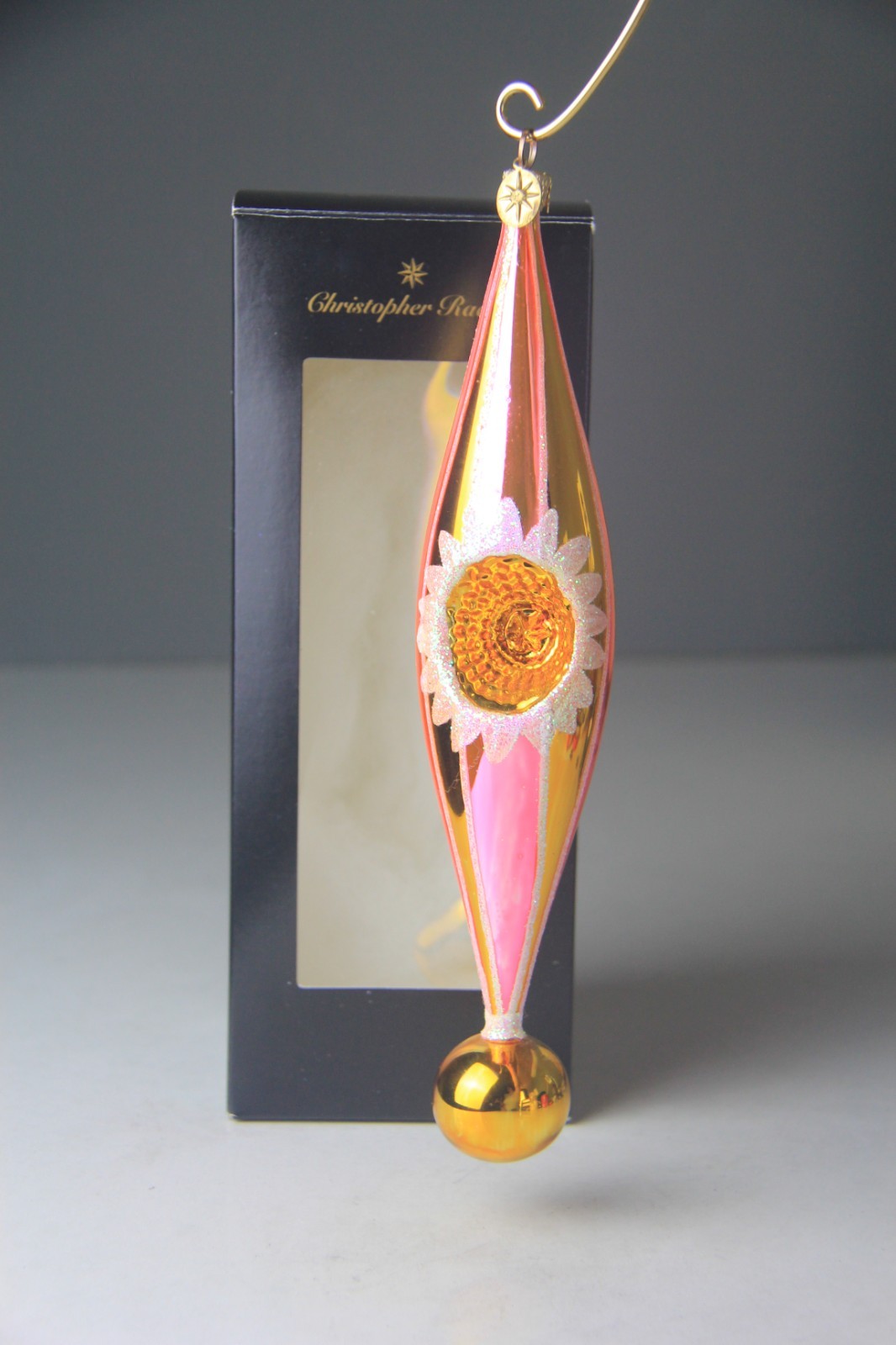 Christopher Radko Ornament 2001 Aura Glow Pink & Gold Reflector Drop Ball Rare