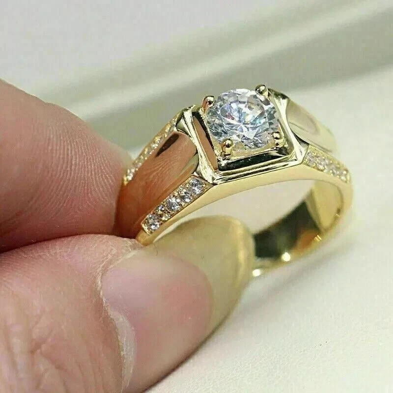 2CT Round Cut Lab Created Diamond Men's Engagement Ring 14K Yellow Gold Plated