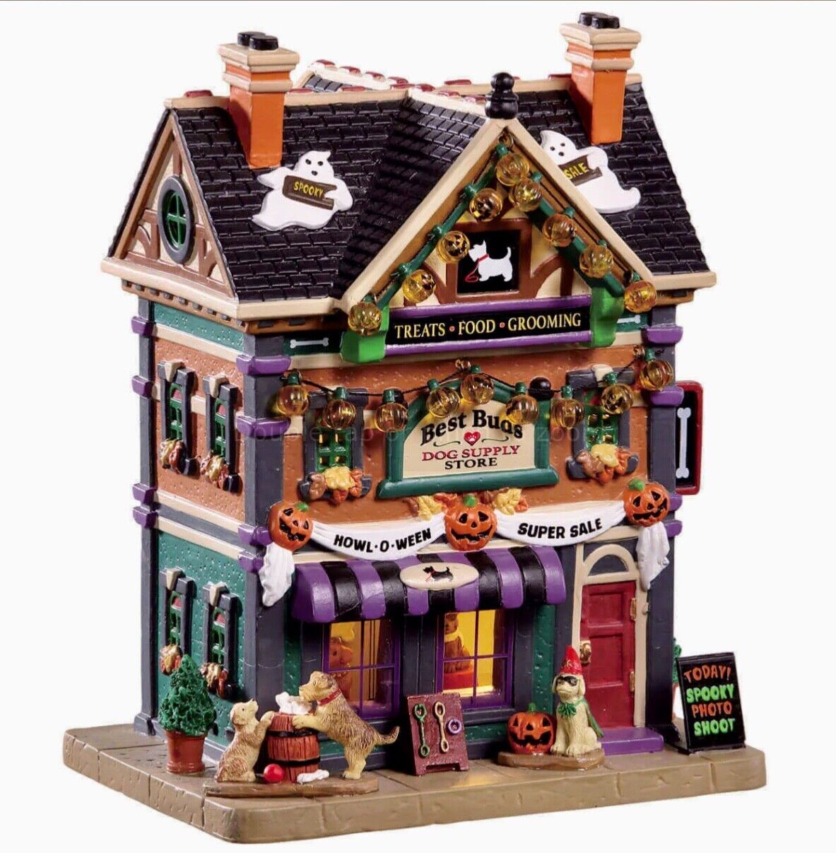 Lemax Spooky Town Best Buds Dog Supply Store #95459 Lighted Building