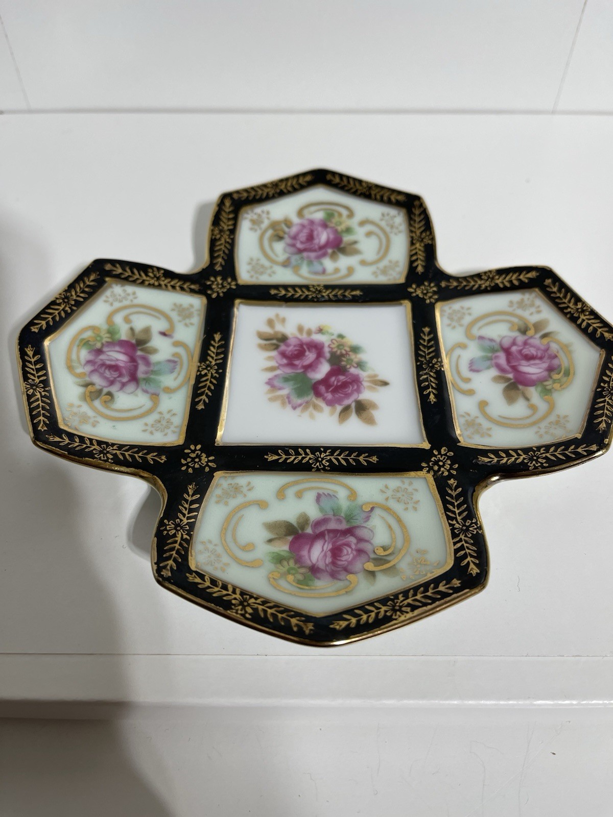 Unique Royal Sealy Vintage Saucer Trinket Dish Black Gold