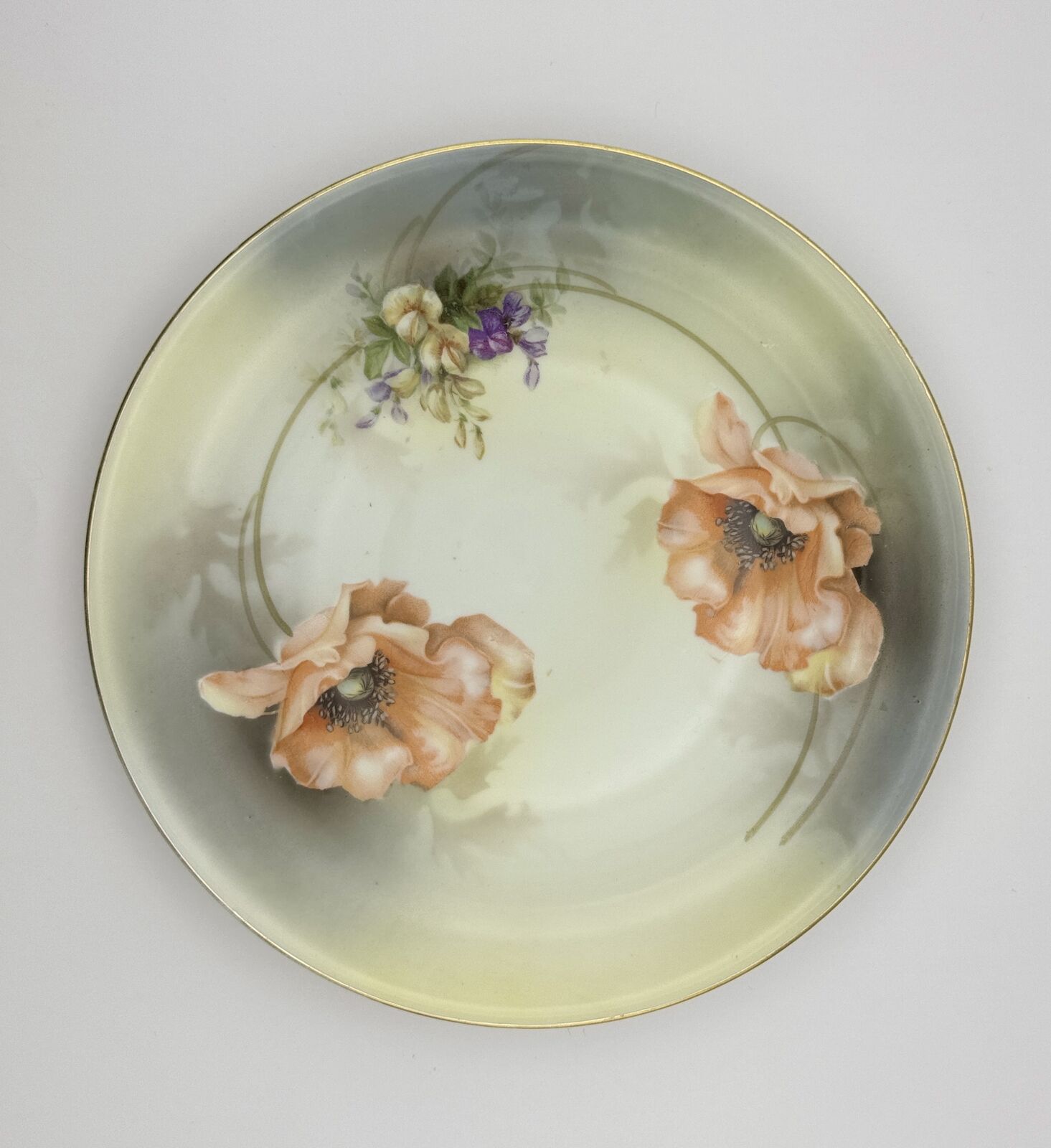 Reinhold Schlegelmilch German Hand-Painted Peach Flowers Plate w/ Gold Rim