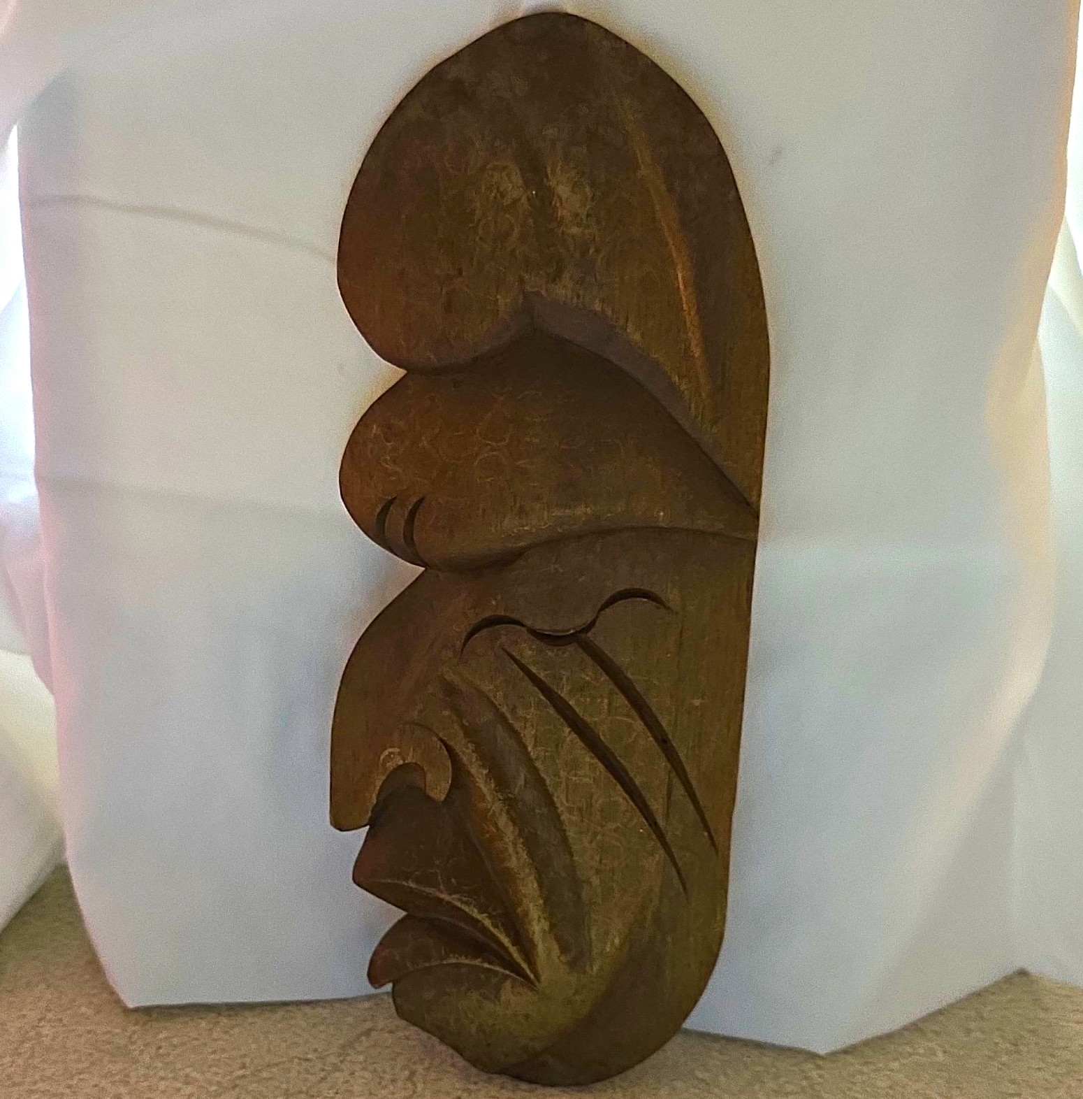 Vintage 1973 Colombian Folk Art Carved Wood Face Mask Bogota Souvenir