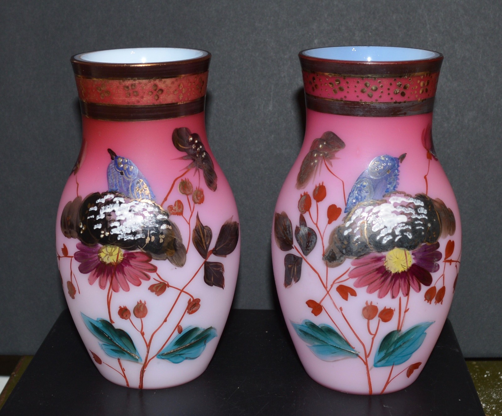 Antique Pair of Thomas Webb / Bohemian By Harrach Peachblow Vases - 1880 -90 Antique Pair of Thomas Webb / Bohemian By Harrach Peachblow Vases - 1880 -90