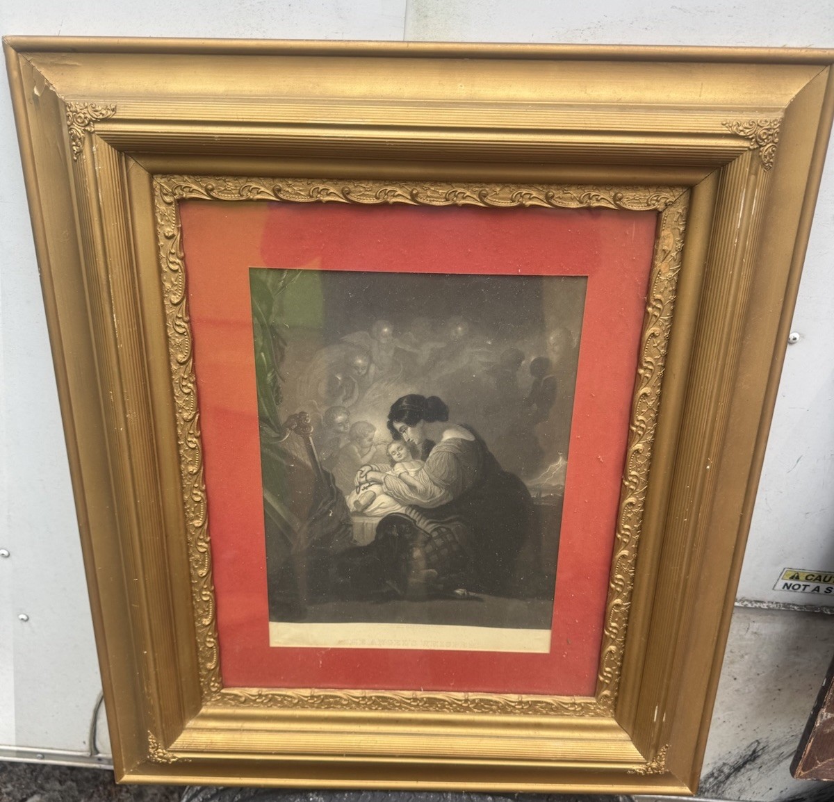 ATQ Victorian The Angel's Whisper Religious Print Bradley & Co Gold Frame ATQ Victorian The Angel's Whisper Religious Print Bradley & Co Gold Frame