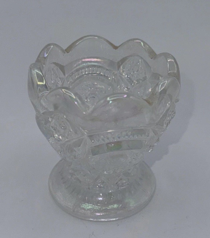 L. E. SMITH with IMPERIAL MOLD White Iridescent Carnival Glass Toothpick Holder