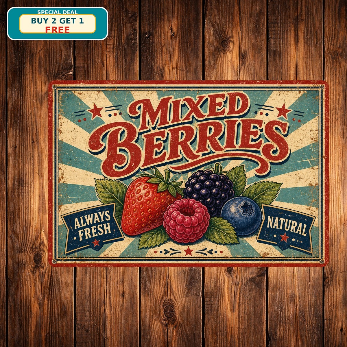 Fresh Berries Fruit Retro Metal Sign Country Kitchen Market Tin Plaque 8x12