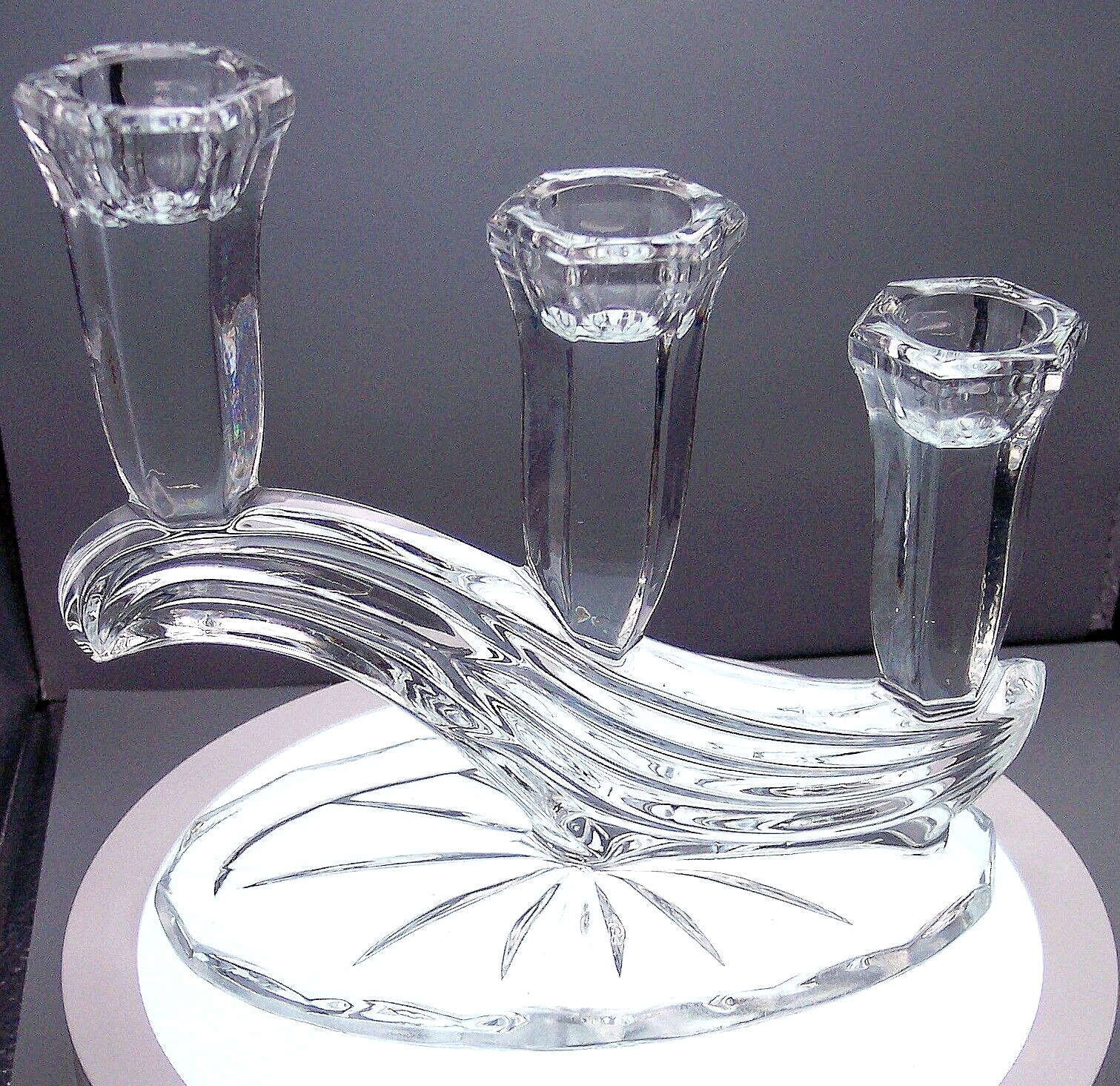 Vtg BUDER Bleikristal Crystal Glass Bird 3 Candle Candlestick Holder Pair 7\