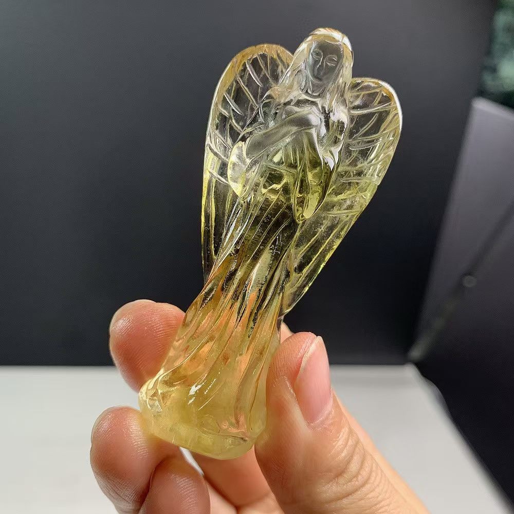 51 gNatural Yellow crystal quartz hand-carved Angel skull Crystal reiki healing
